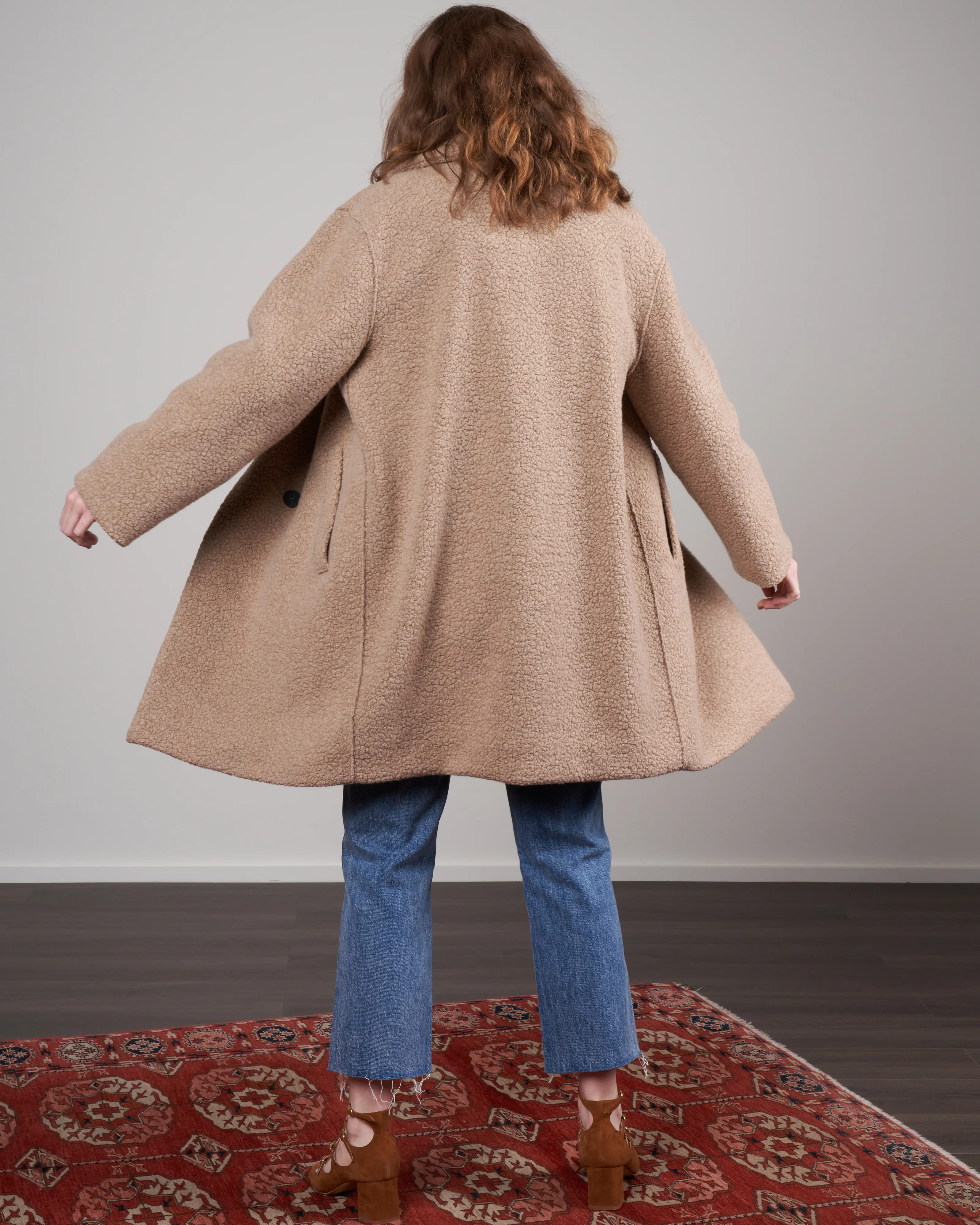 funnel collar bouclé coat - tan - Image 3