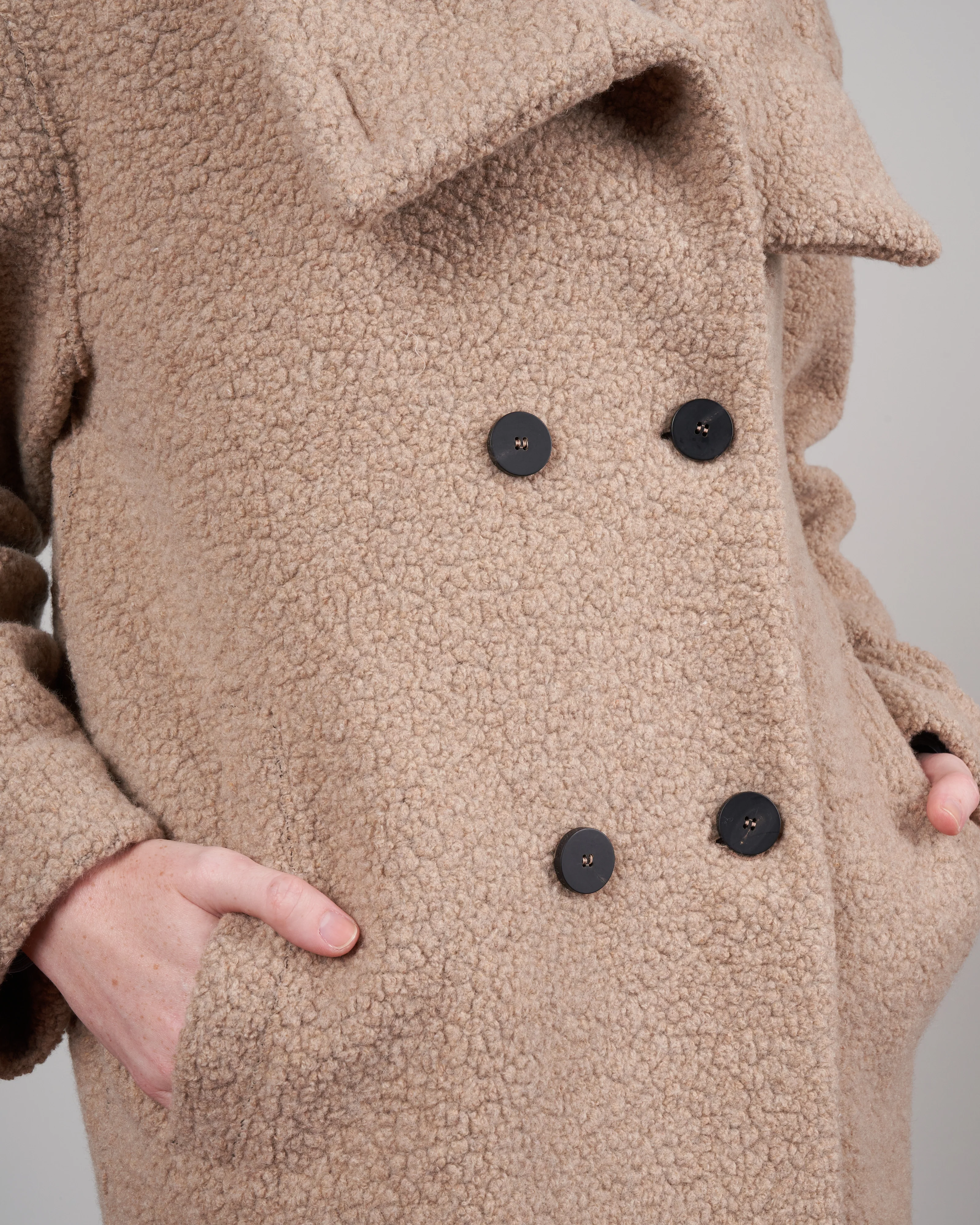 funnel collar bouclé coat - tan - Image 4