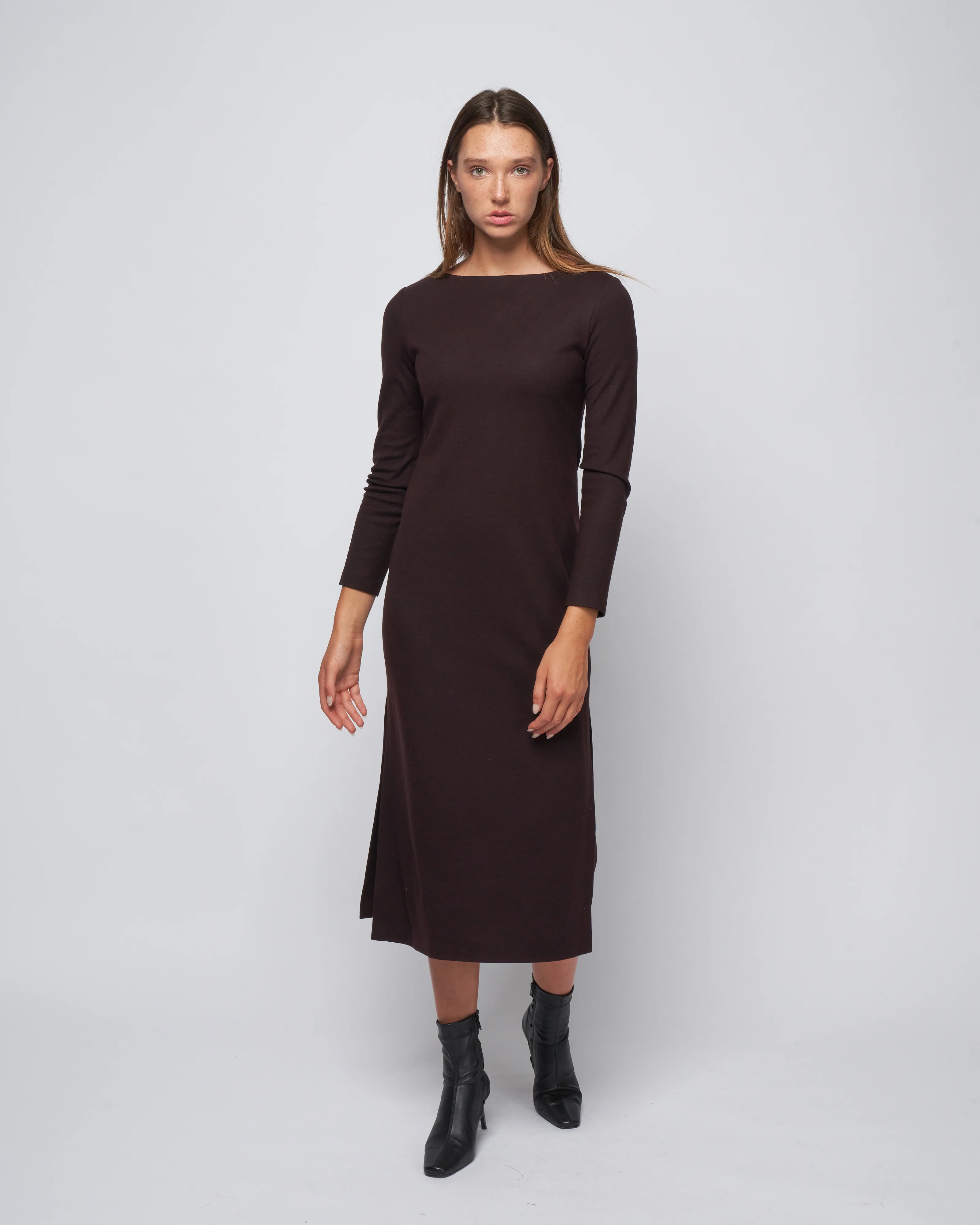 women long dress with double vents superfine merino - bordeaux 535 - Image 2