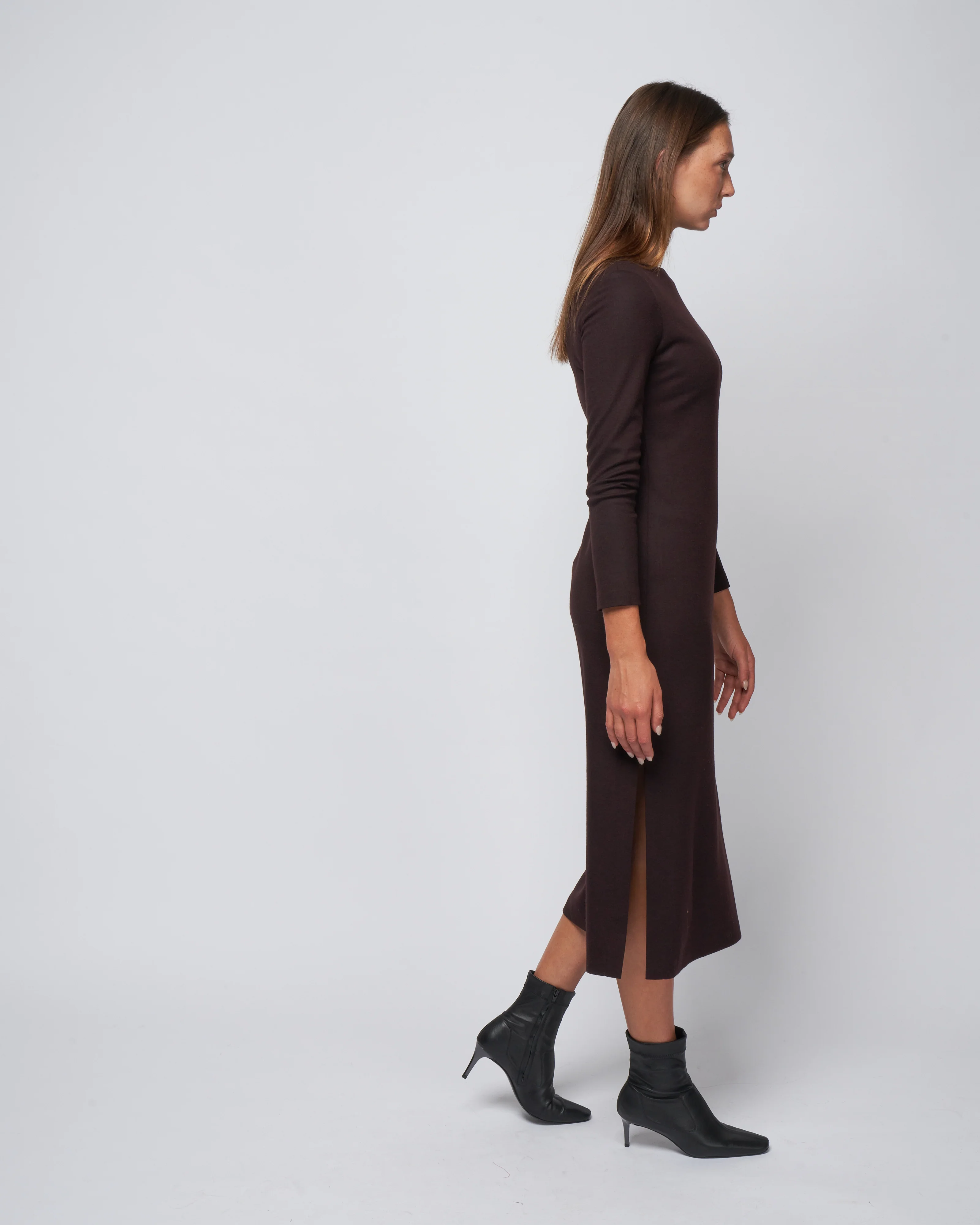 women long dress with double vents superfine merino - bordeaux 535 - Image 3