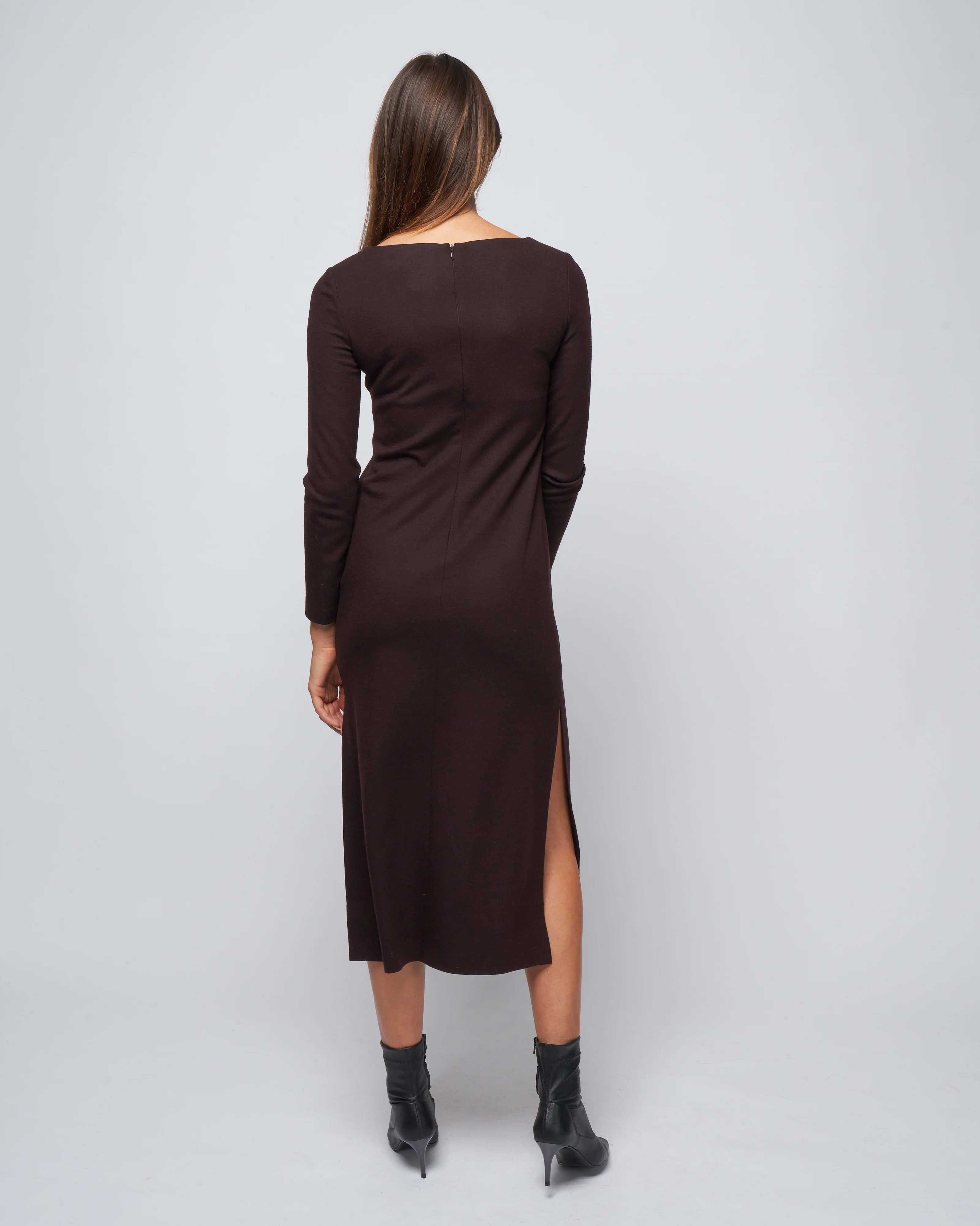women long dress with double vents superfine merino - bordeaux 535 - Image 4