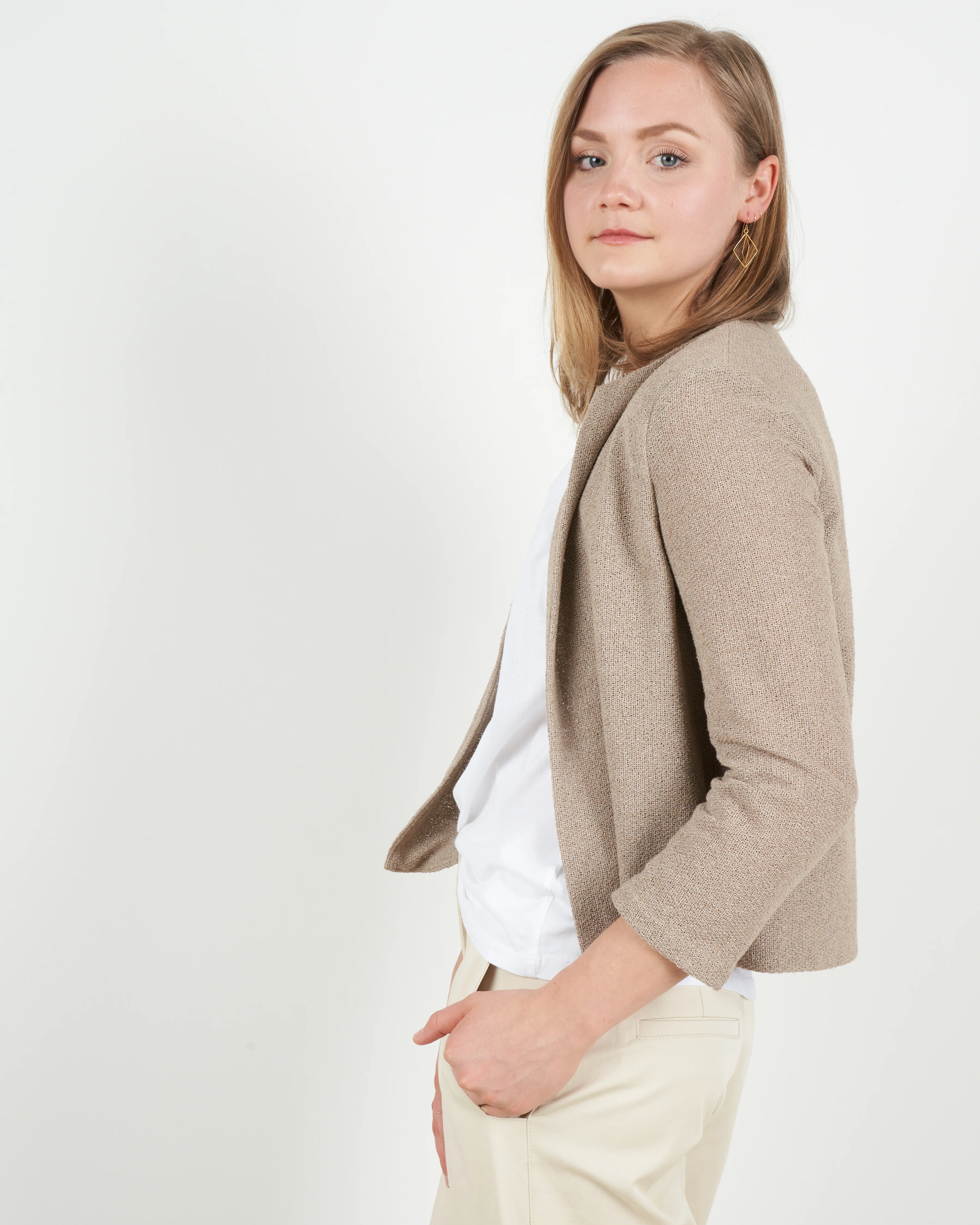 women round neck jacket frisé - hemp - Image 3