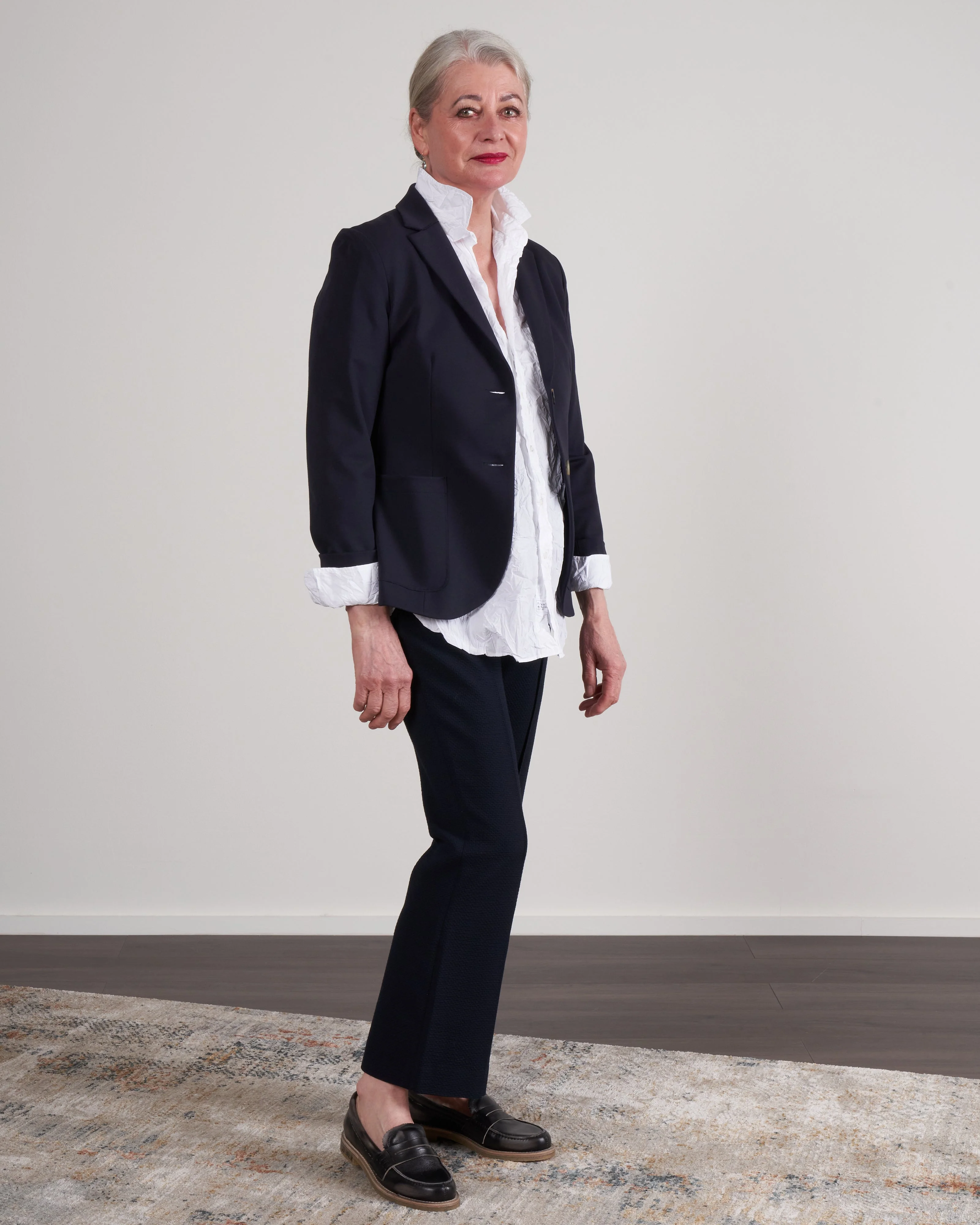 women fitted blazer techno viscose - navy blue - Image 2
