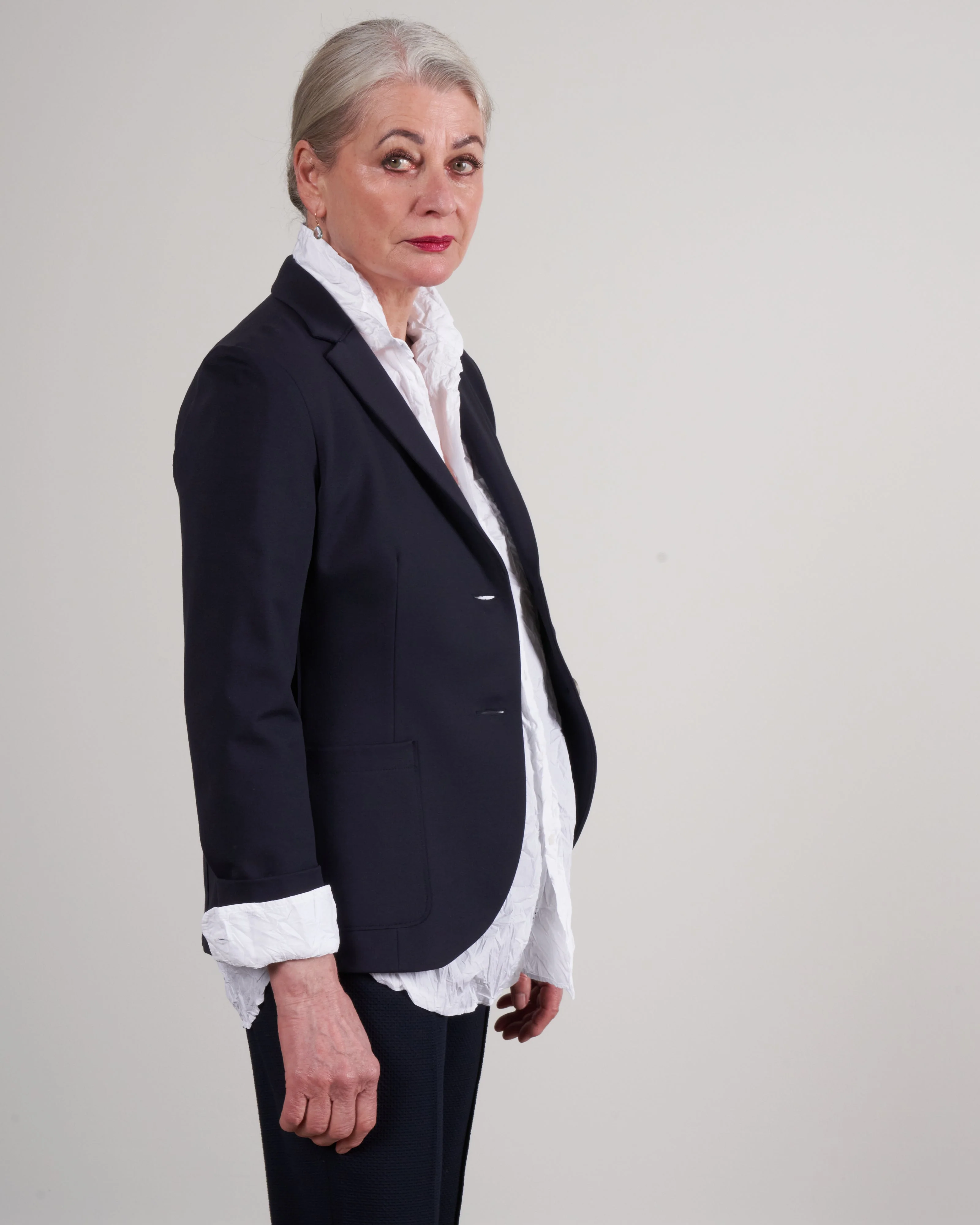 women fitted blazer techno viscose - navy blue - Image 3