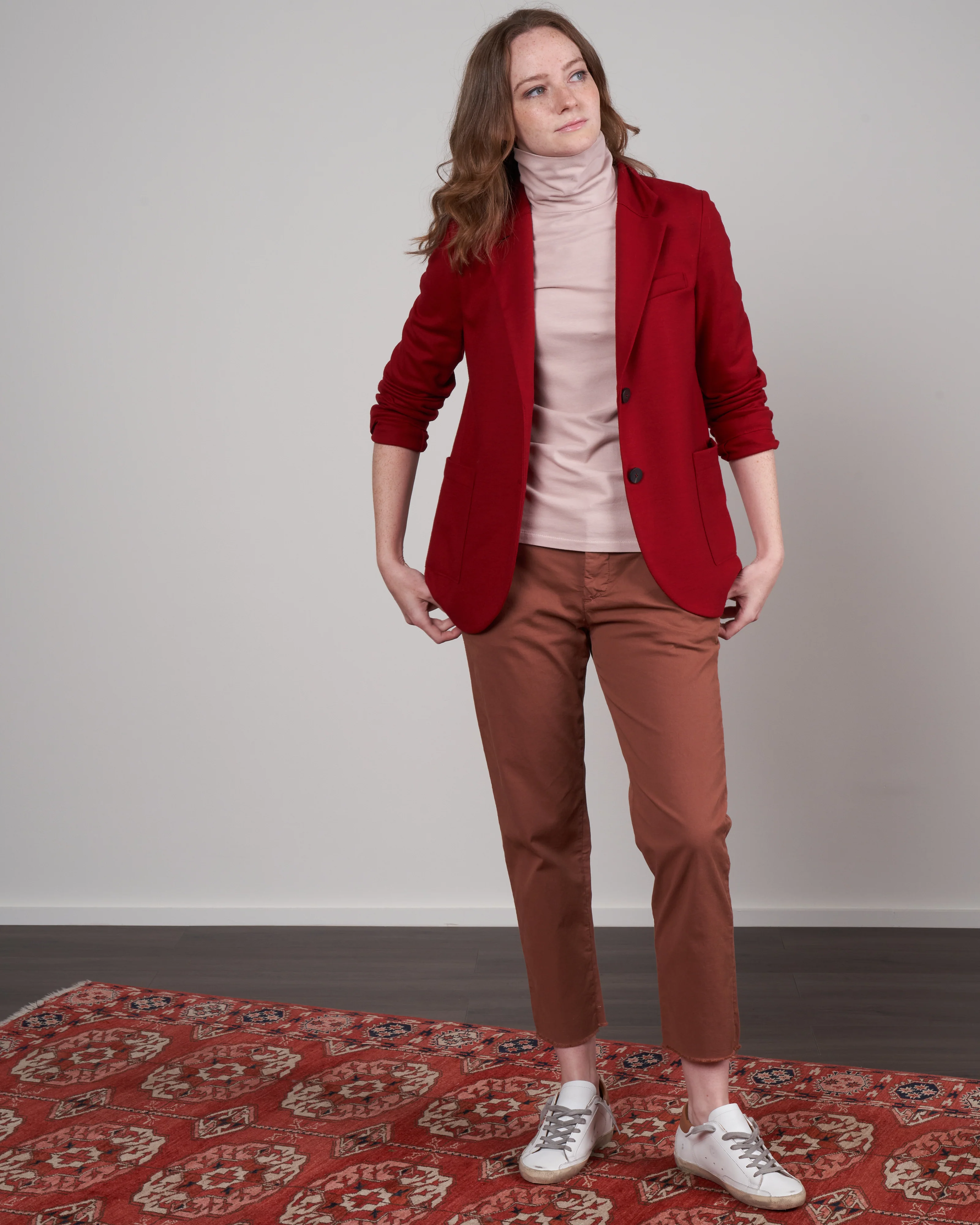 stand up collar boyfriend blazer - college red - Image 2