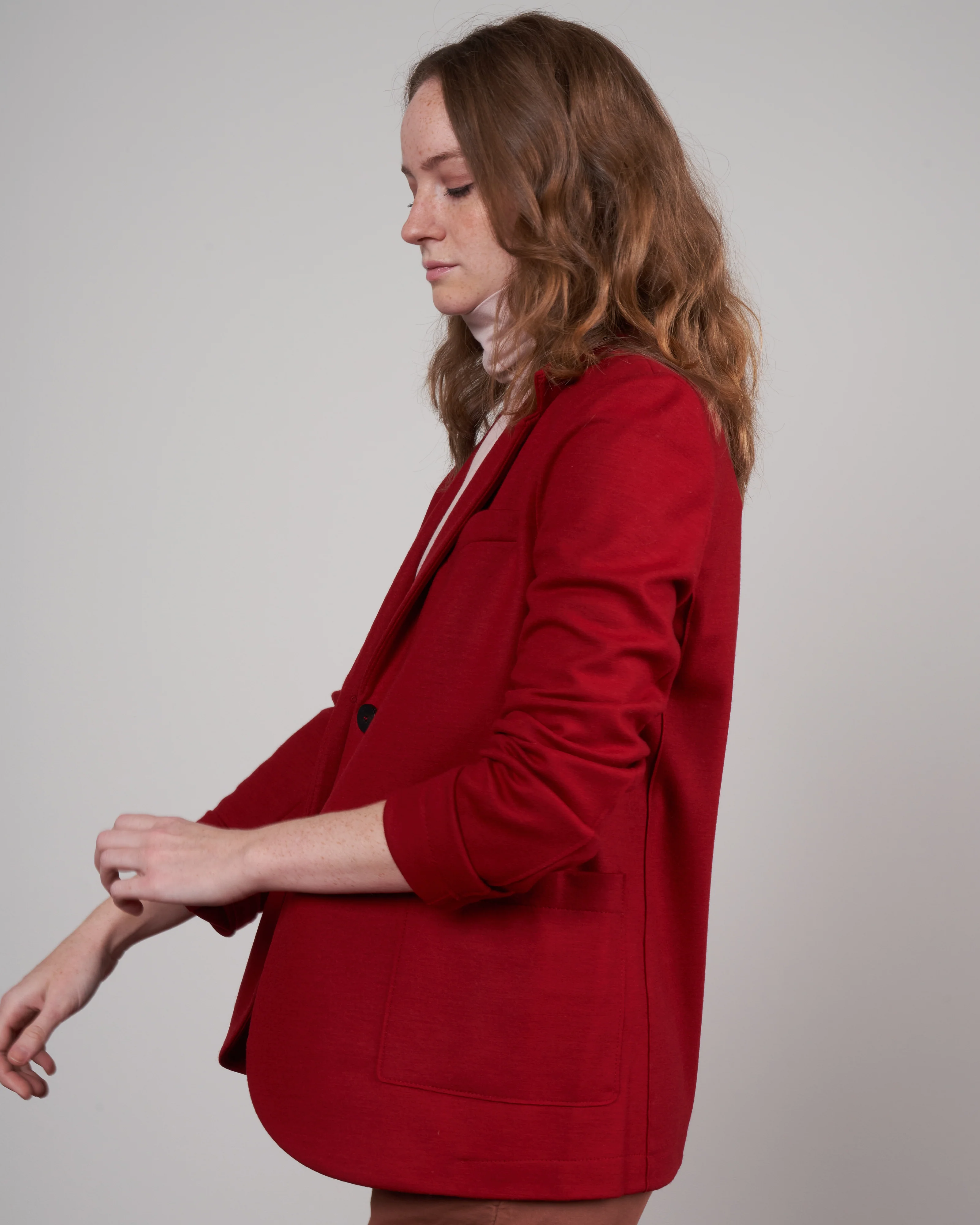 stand up collar boyfriend blazer - college red - Image 3