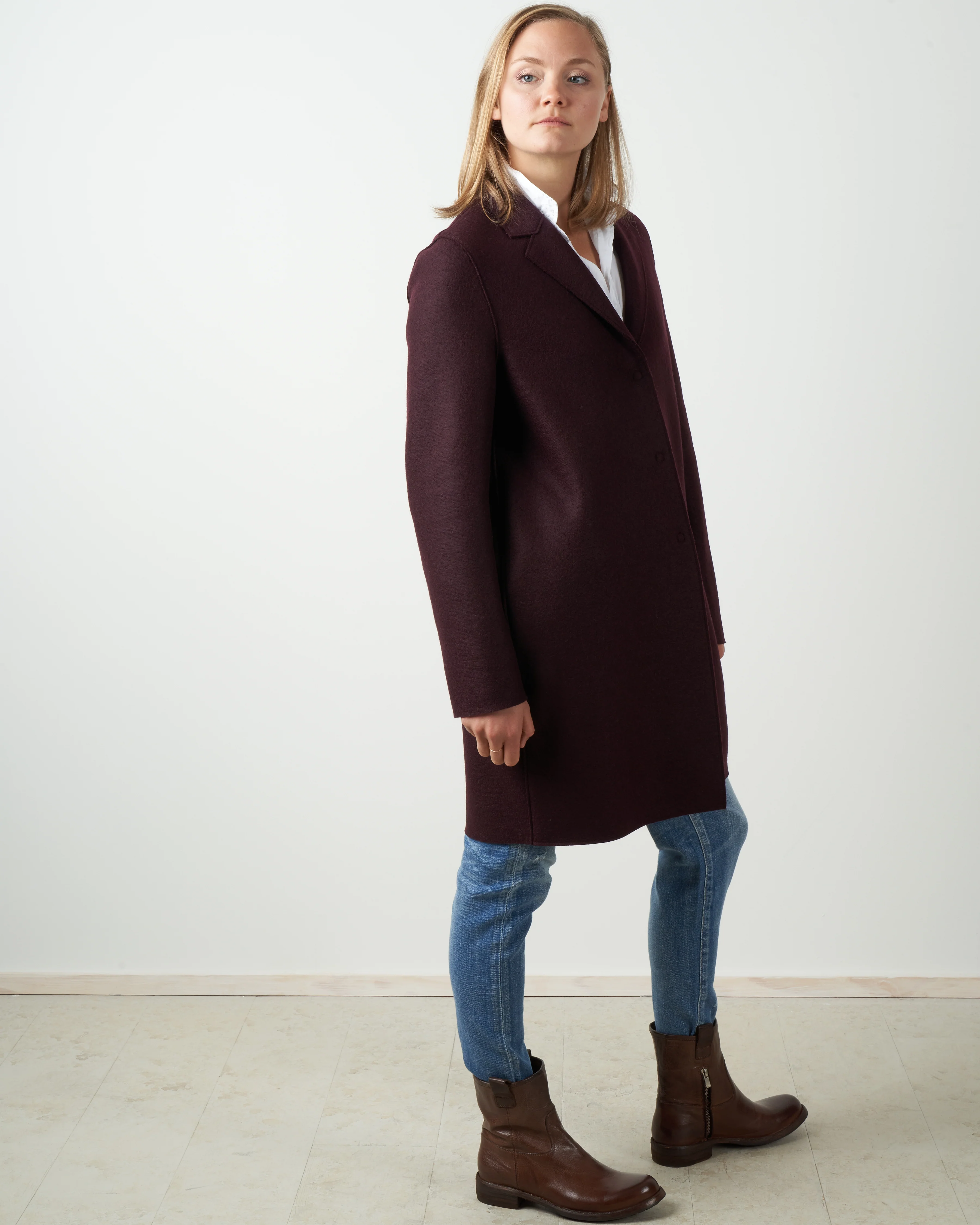 pressed-wool cocoon coat - bordeaux - Image 2