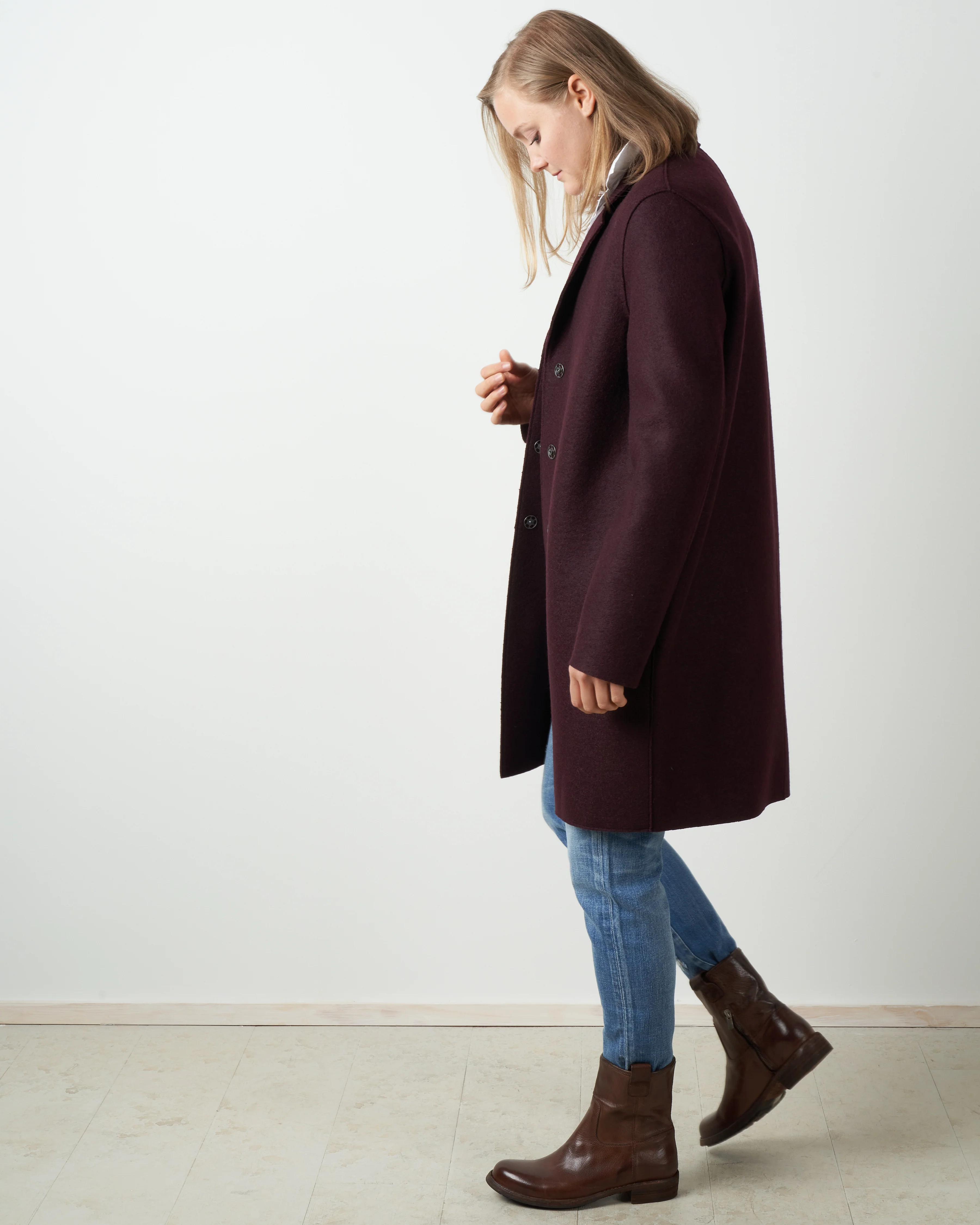 pressed-wool cocoon coat - bordeaux - Image 3