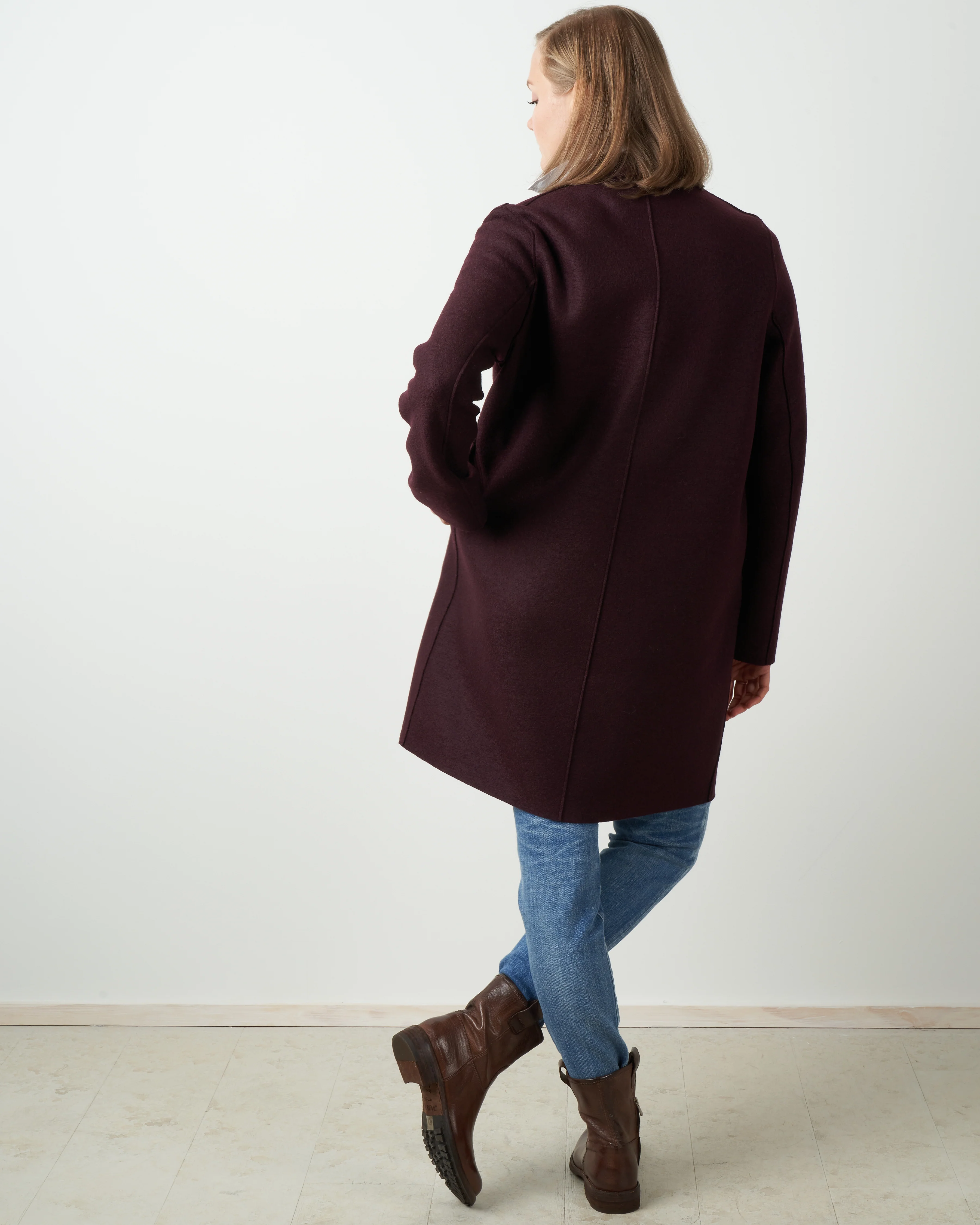 pressed-wool cocoon coat - bordeaux - Image 4