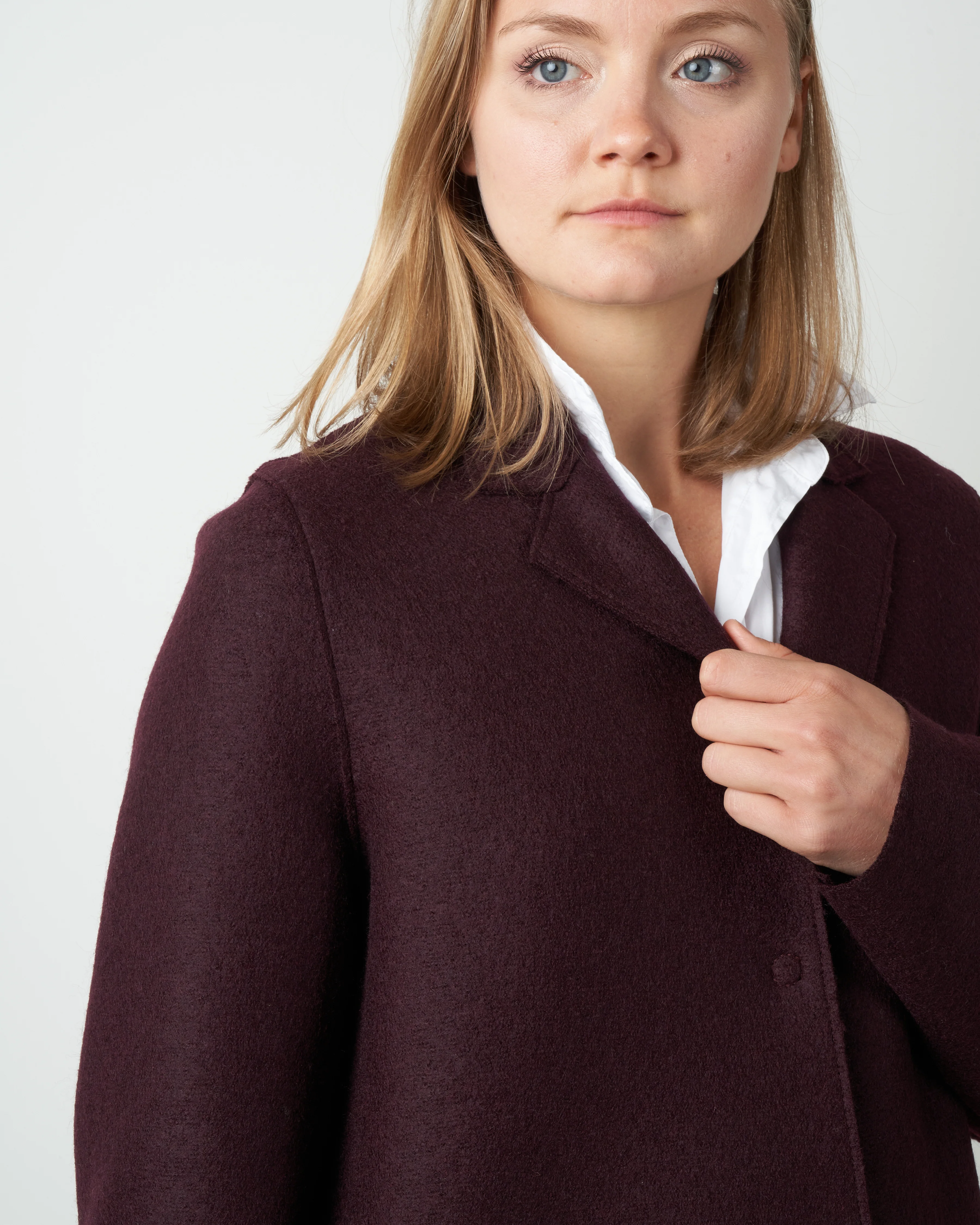 pressed-wool cocoon coat - bordeaux - Image 5