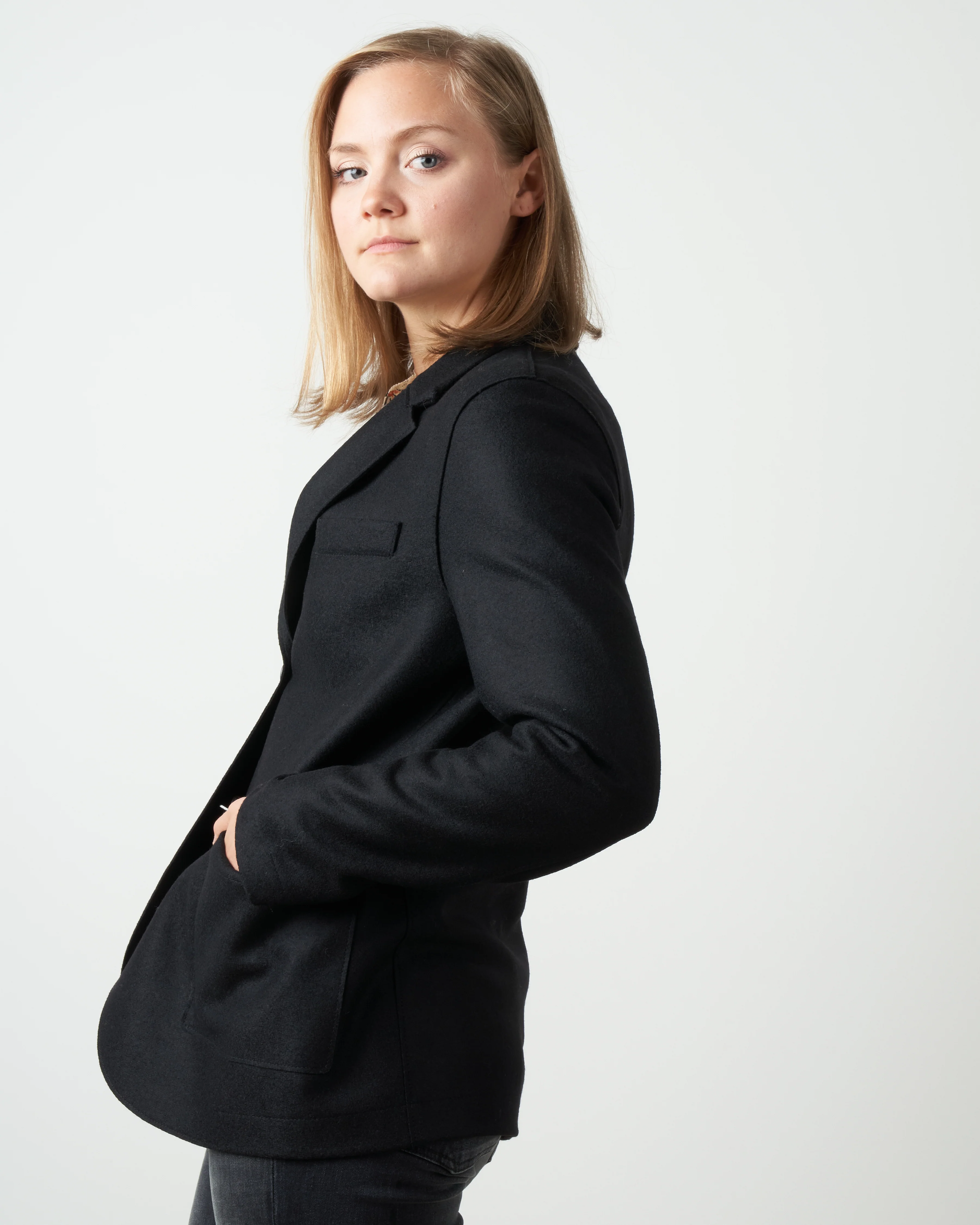 stand-up collar boyfriend blazer - black - Image 2