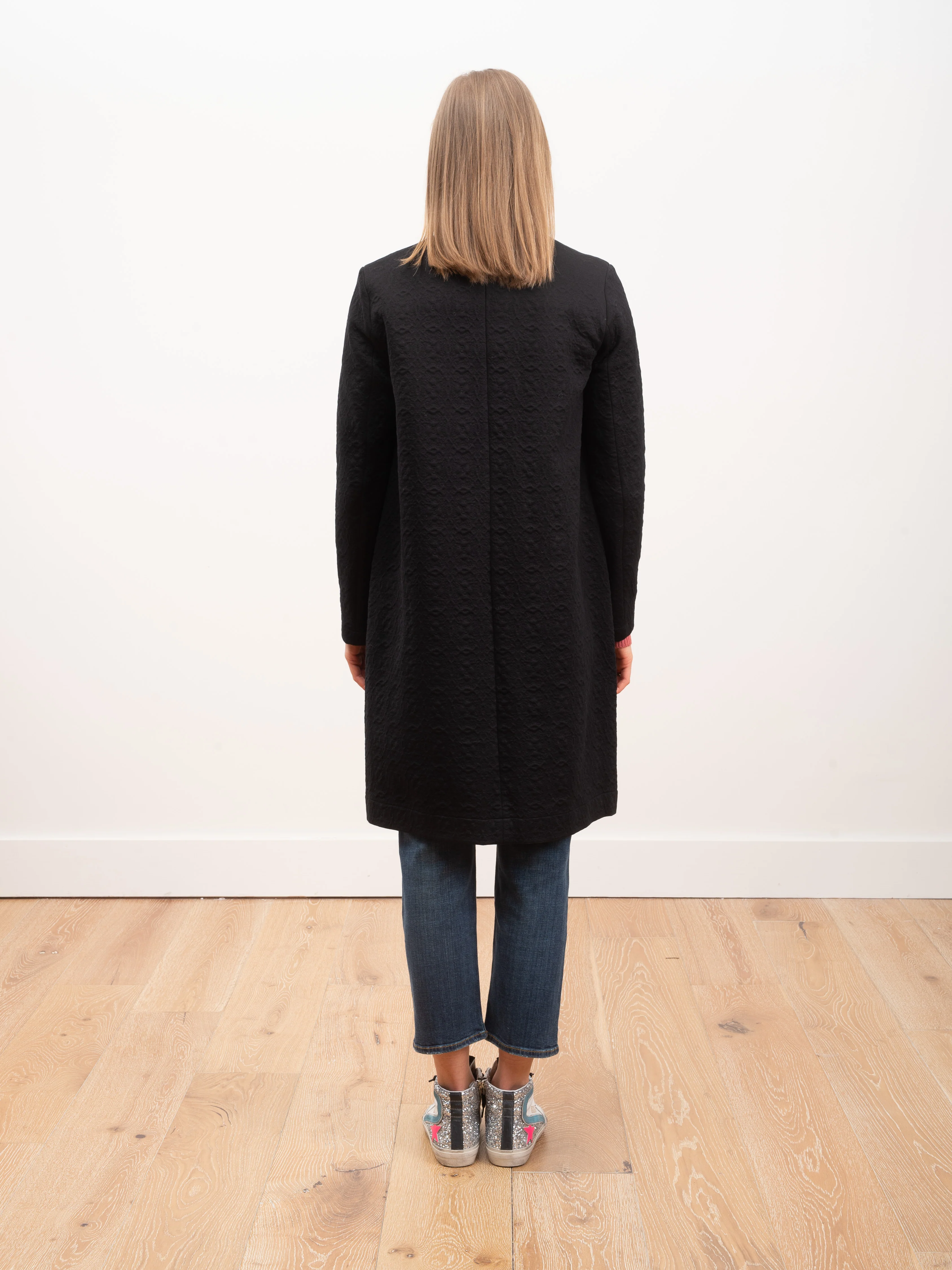collarless coat matelassé - black - Image 4