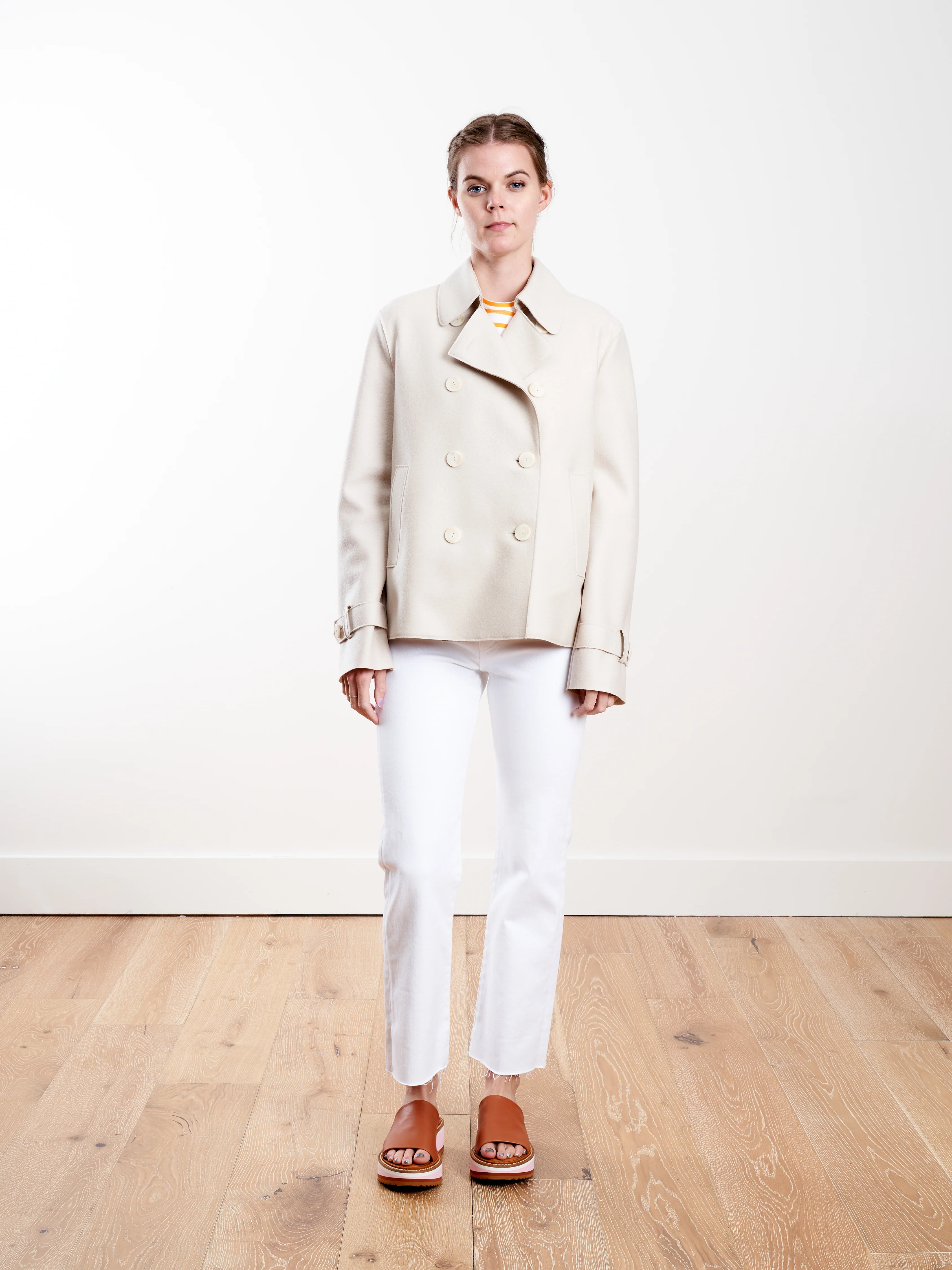 light pressed wool cropped trench - cream