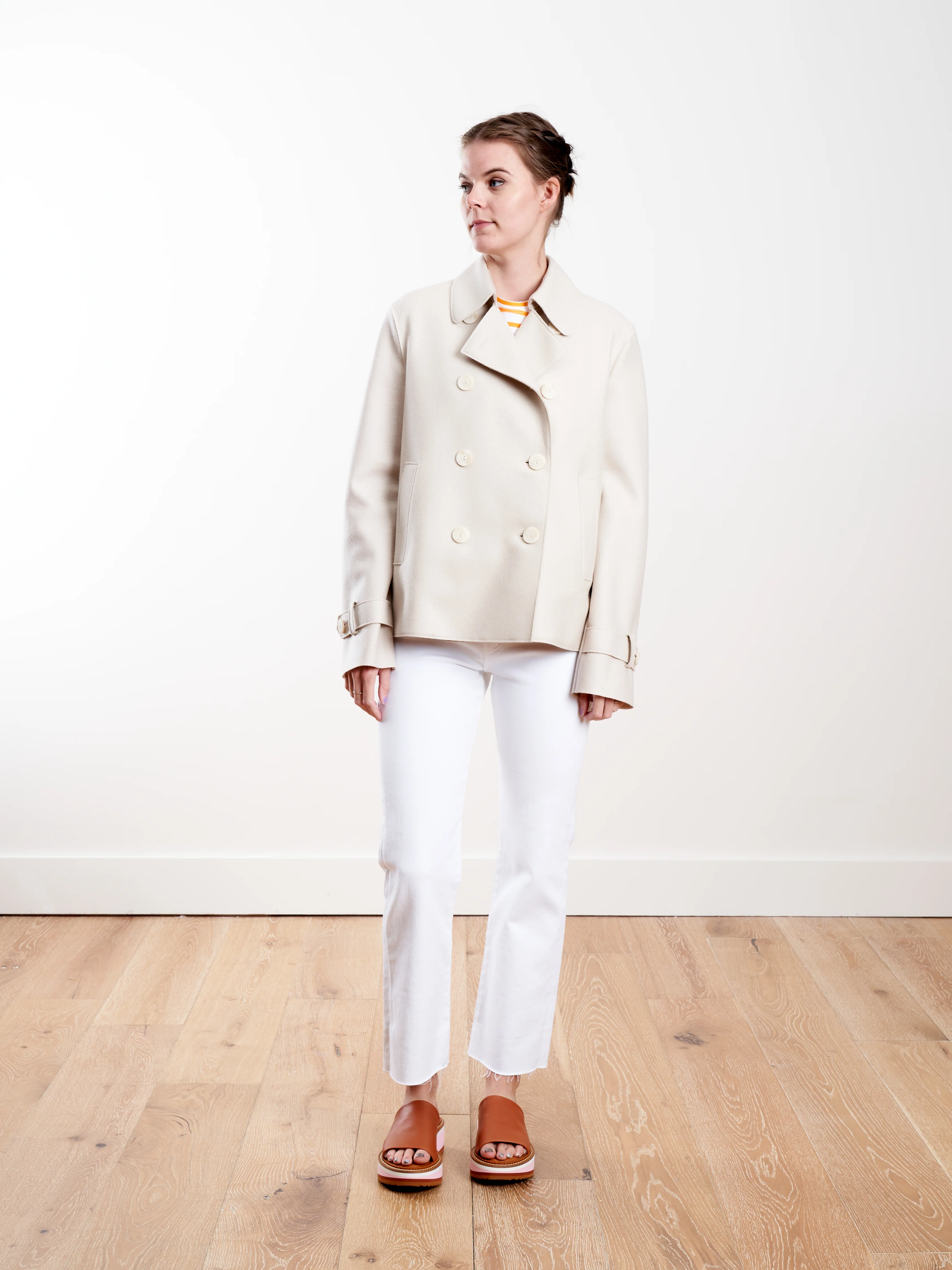 light pressed wool cropped trench - cream - Image 2