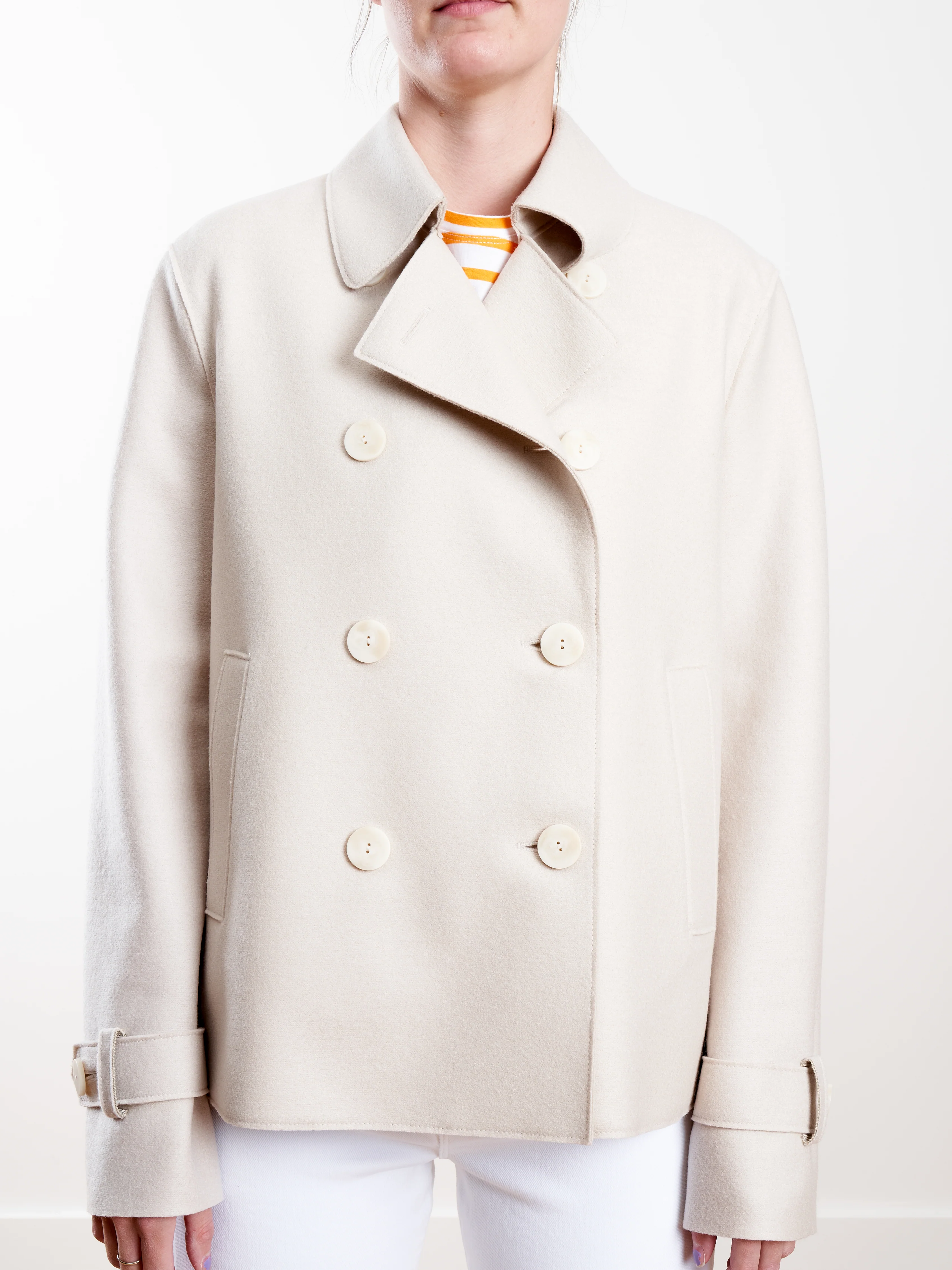 light pressed wool cropped trench - cream - Image 3