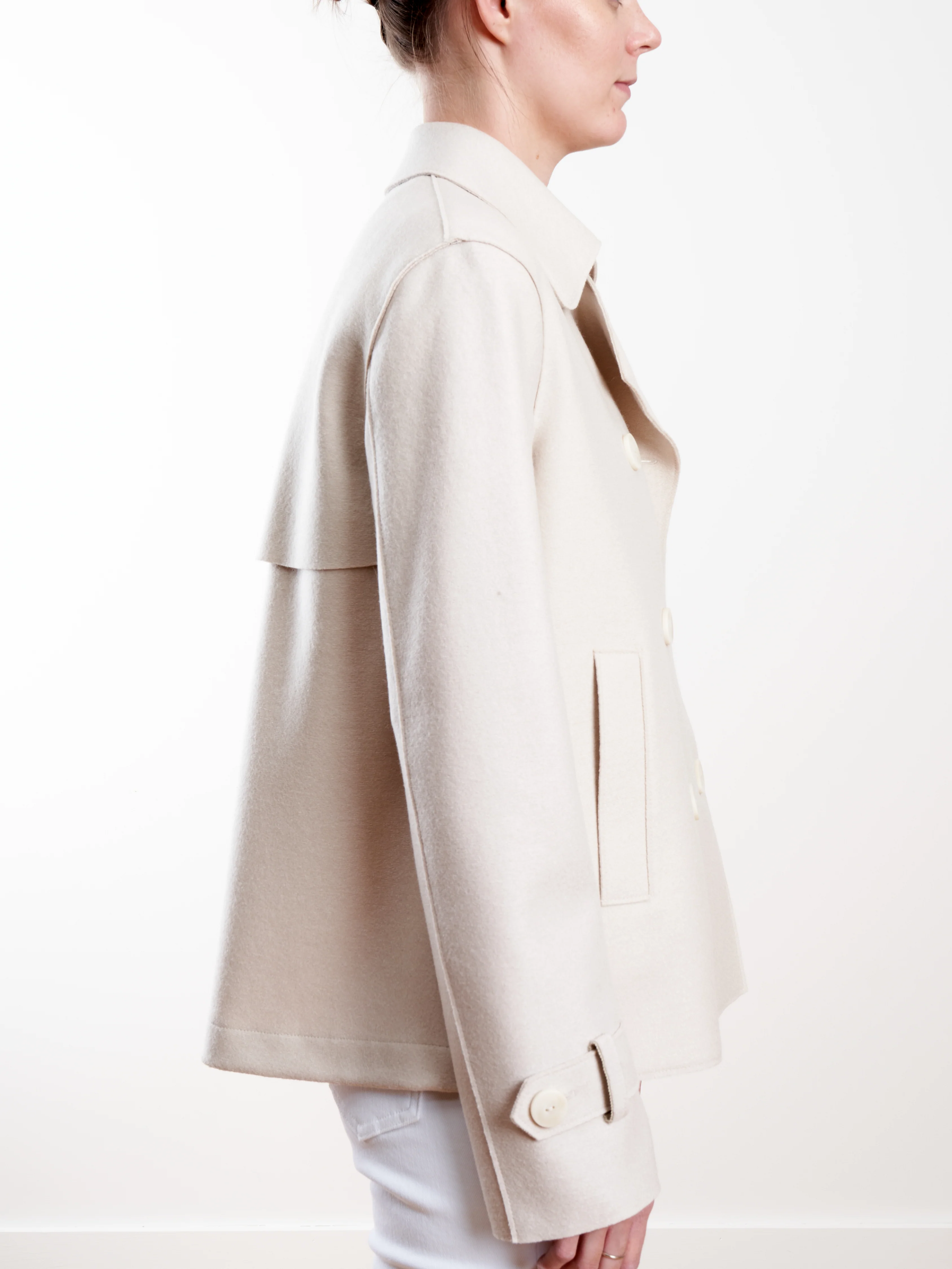 light pressed wool cropped trench - cream - Image 4
