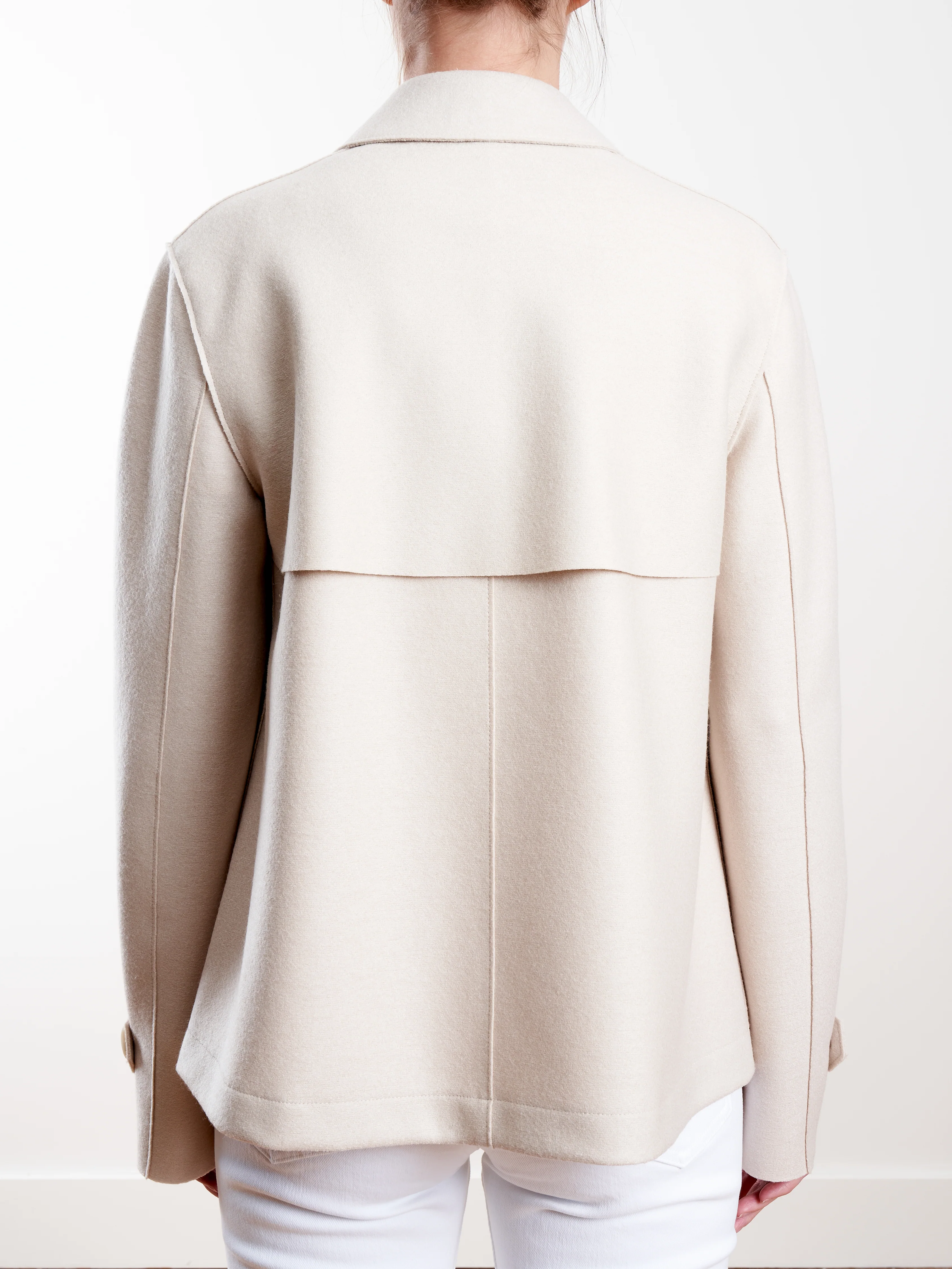 light pressed wool cropped trench - cream - Image 5