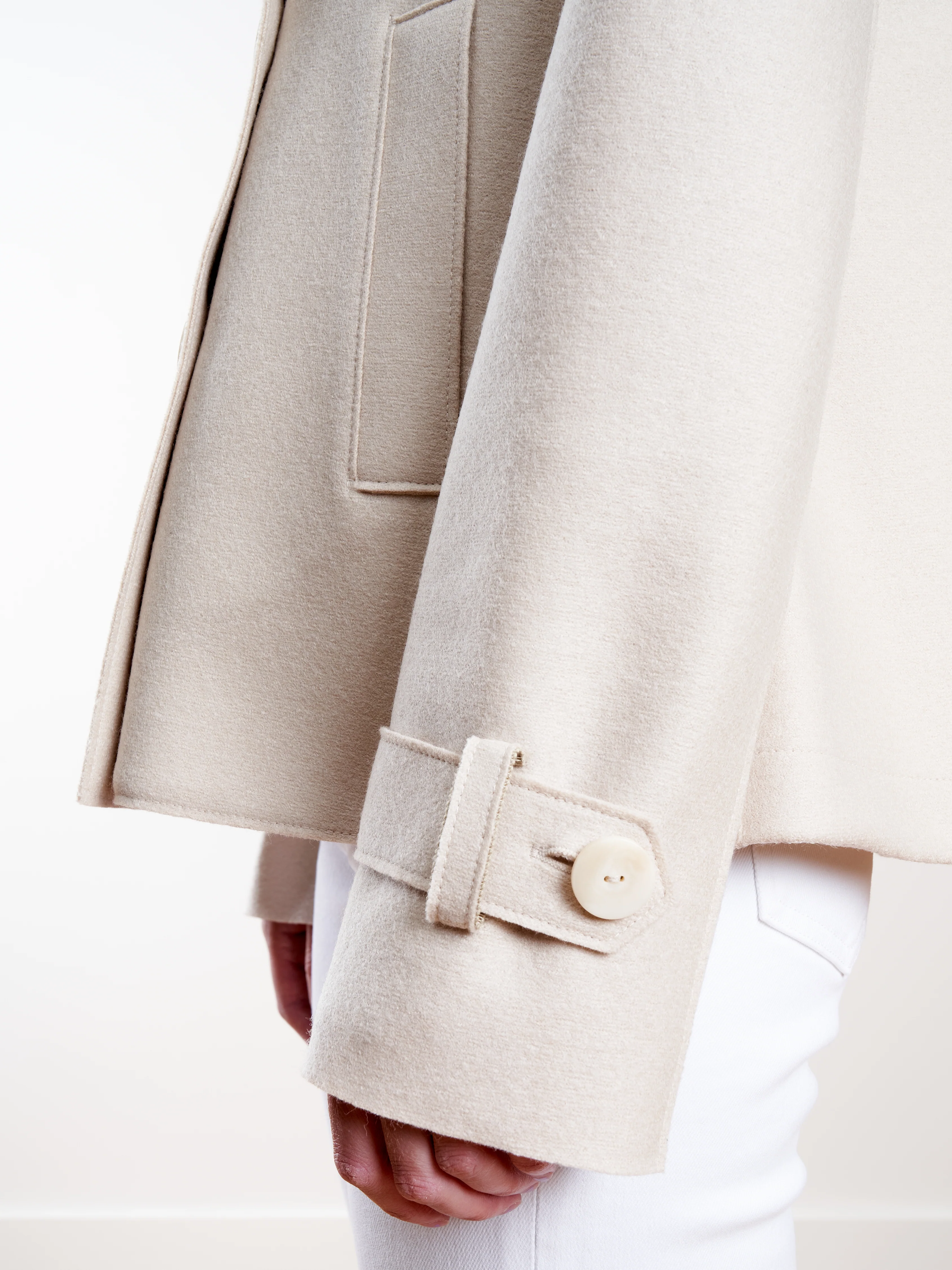 light pressed wool cropped trench - cream - Image 6