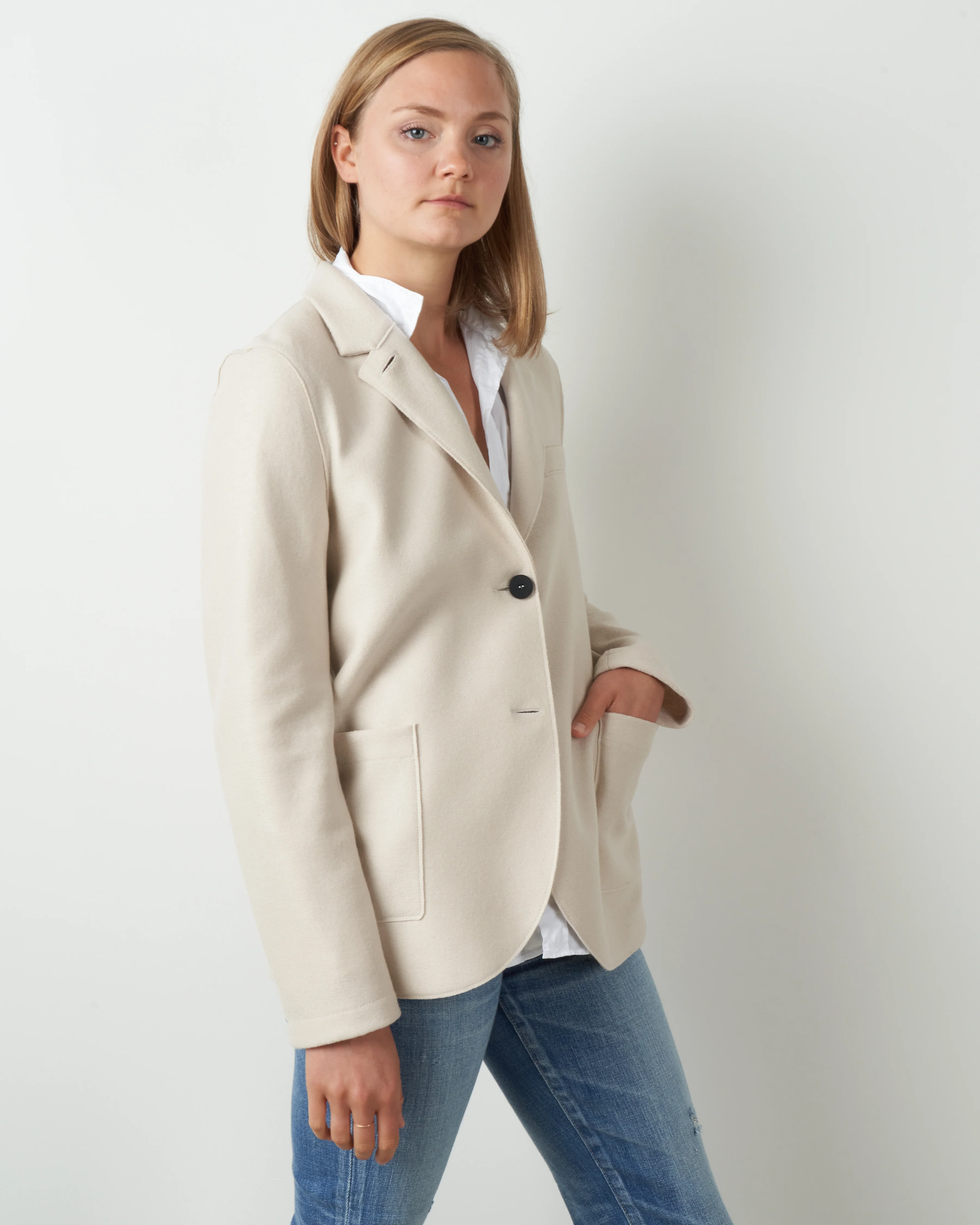 stand-up collar boyfriend blazer - cream - Image 2
