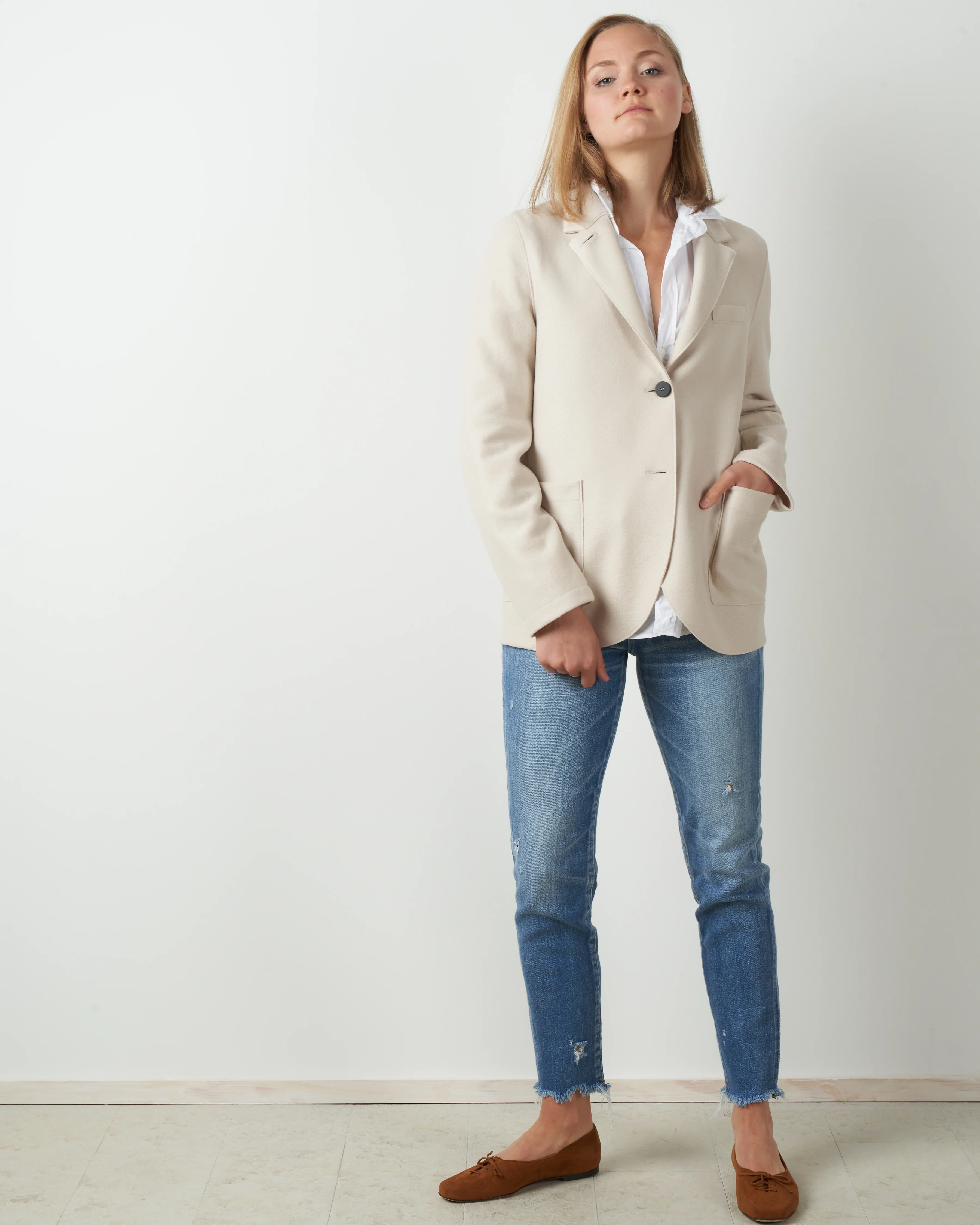 stand-up collar boyfriend blazer - cream - Image 4