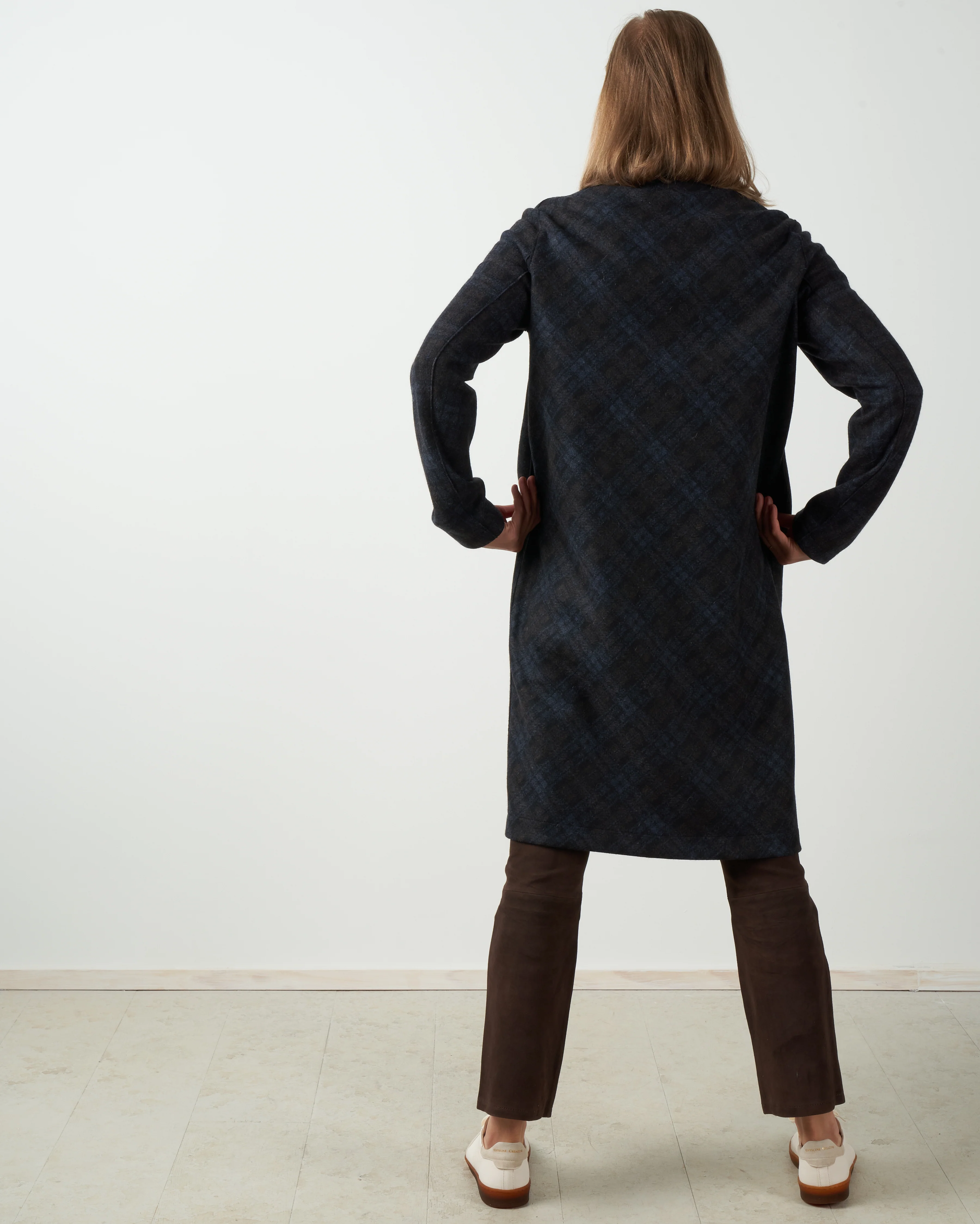wool & cashmere tartan overcoat - navy blue - Image 4