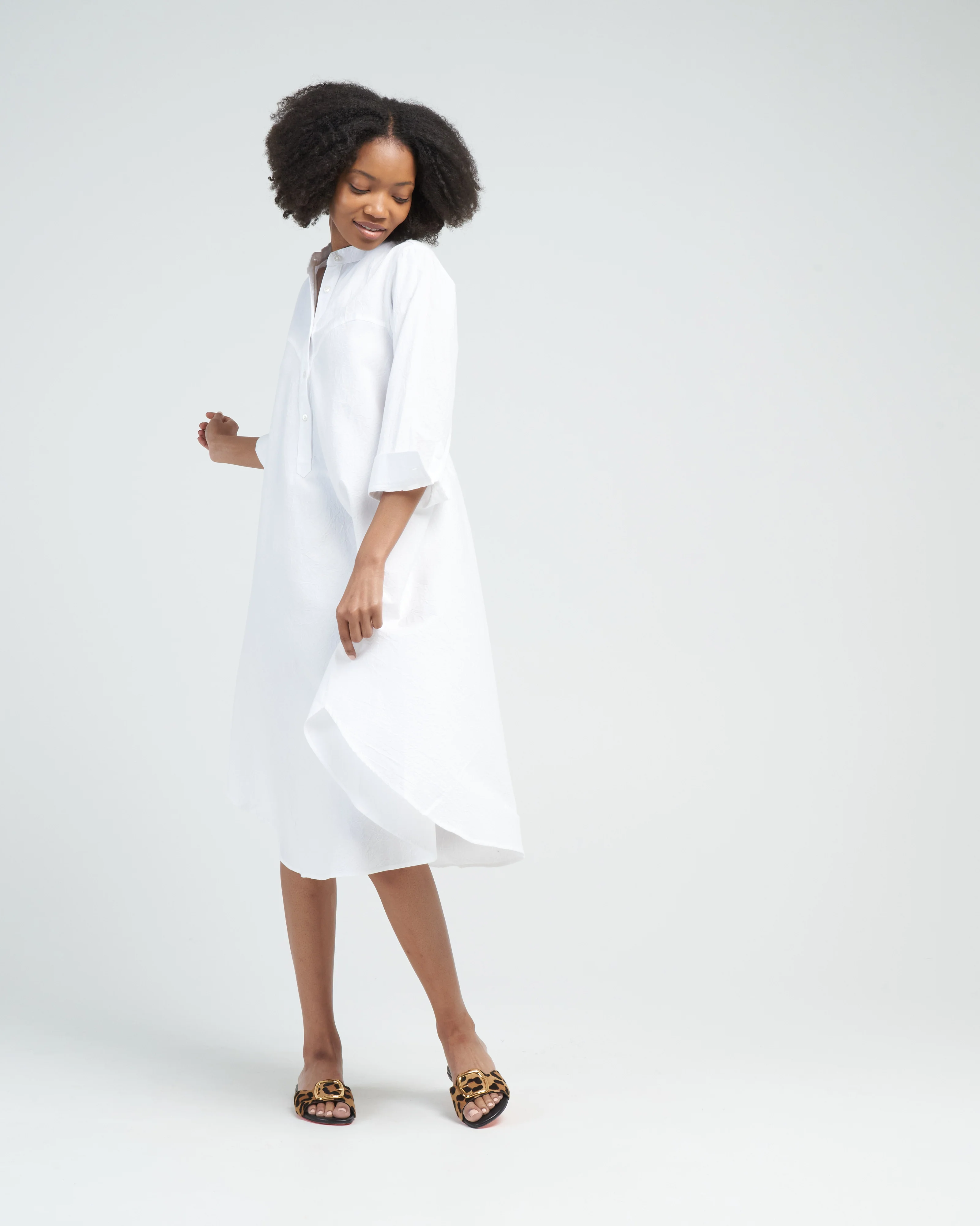 crinkle cotton shirt dress - white - Image 2