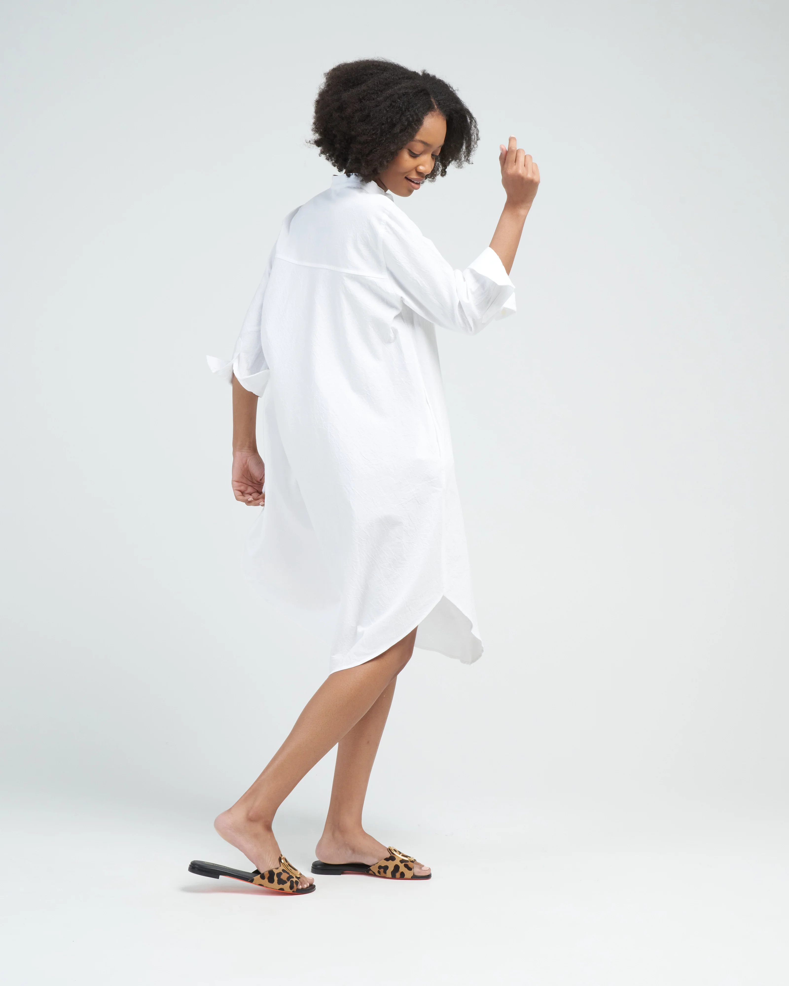 crinkle cotton shirt dress - white - Image 3