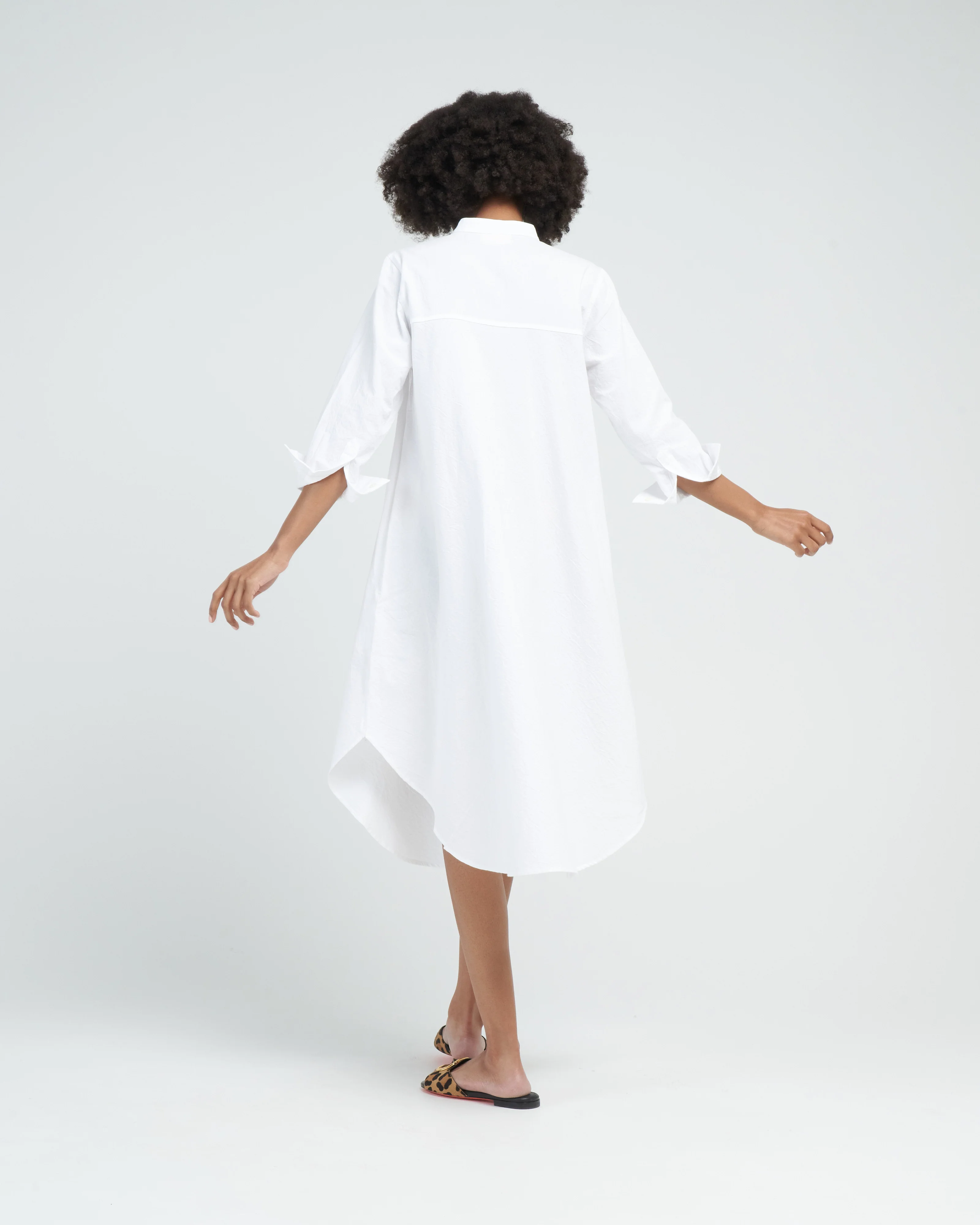 crinkle cotton shirt dress - white - Image 4