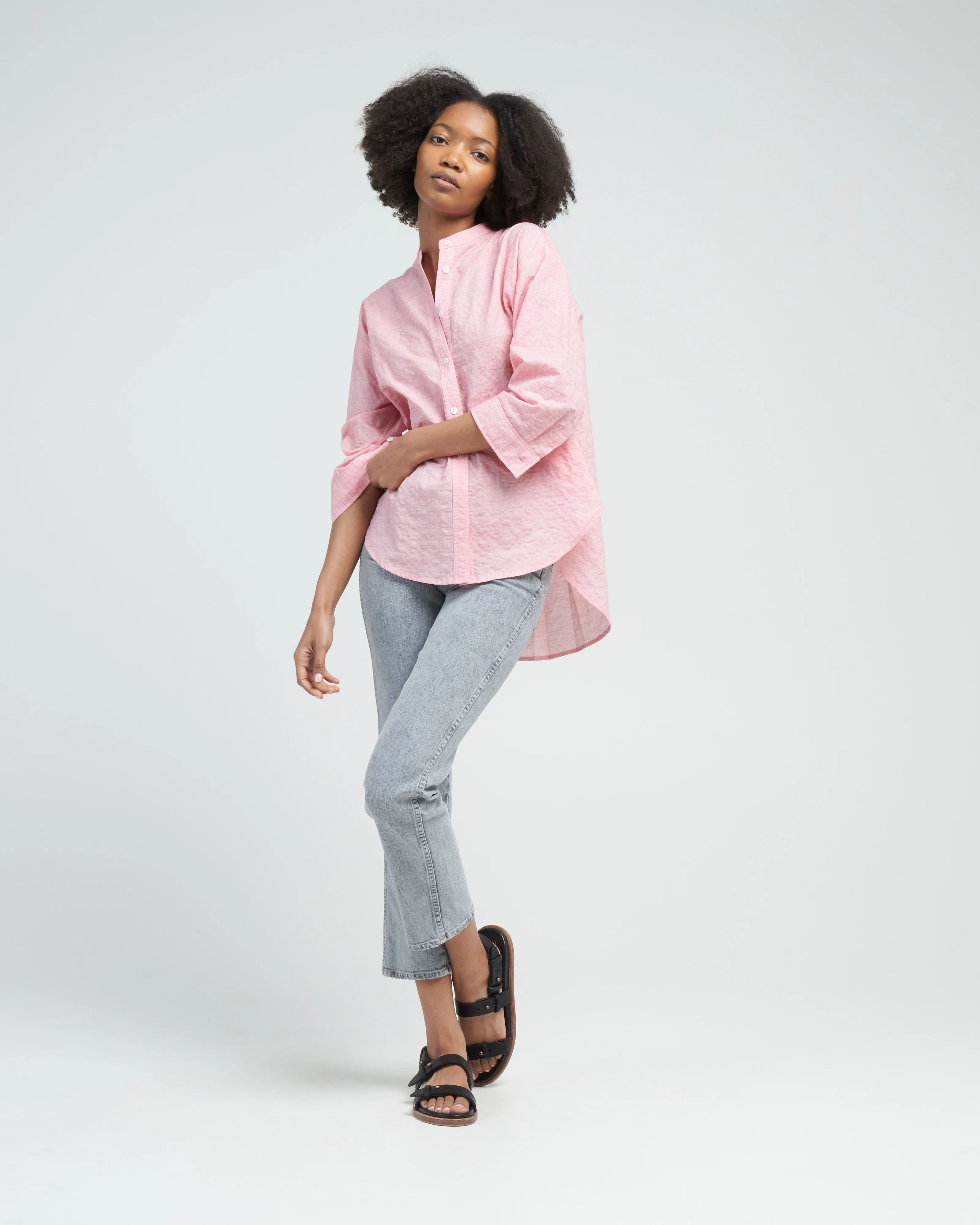 stand collar swing shirt - pink rose - Image 2