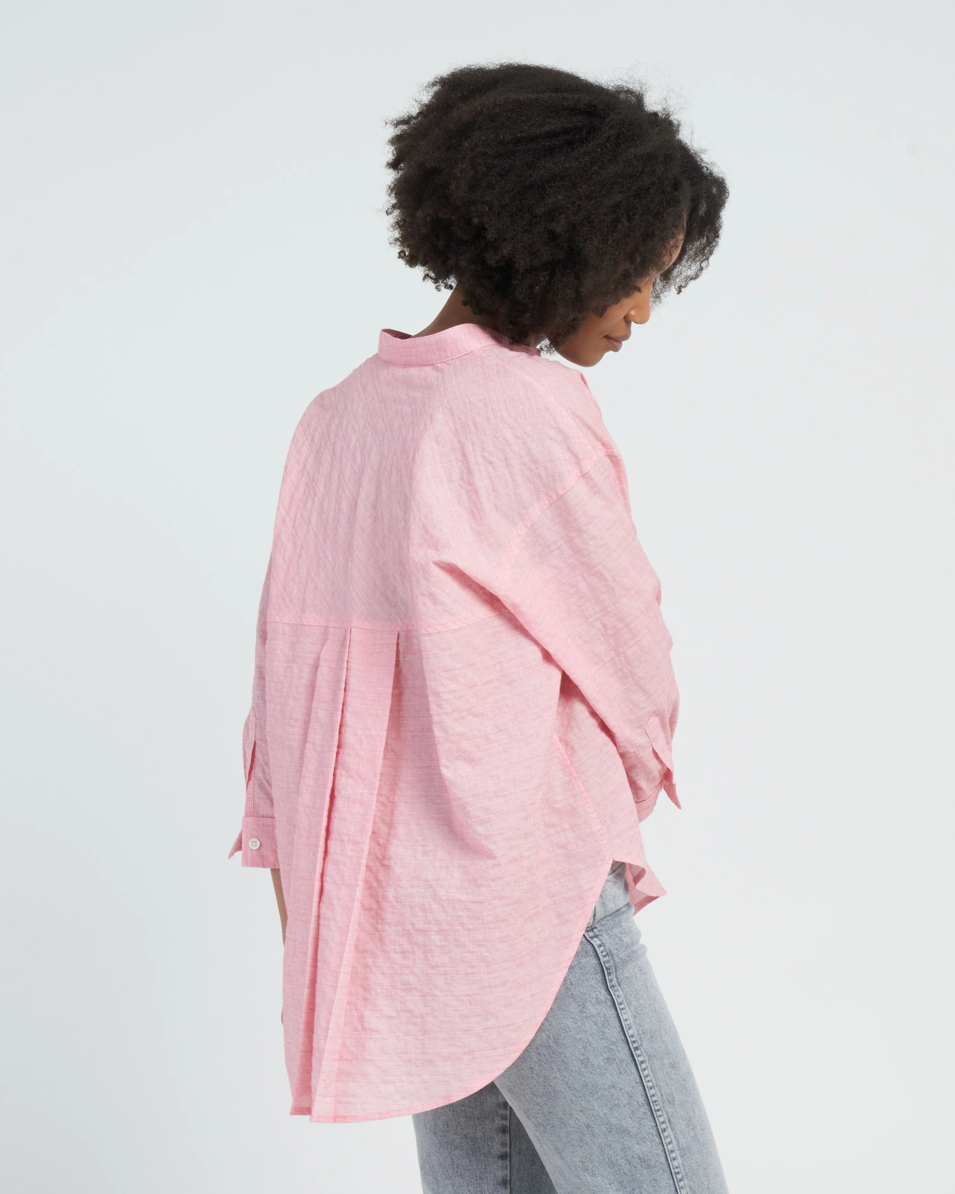 stand collar swing shirt - pink rose - Image 3