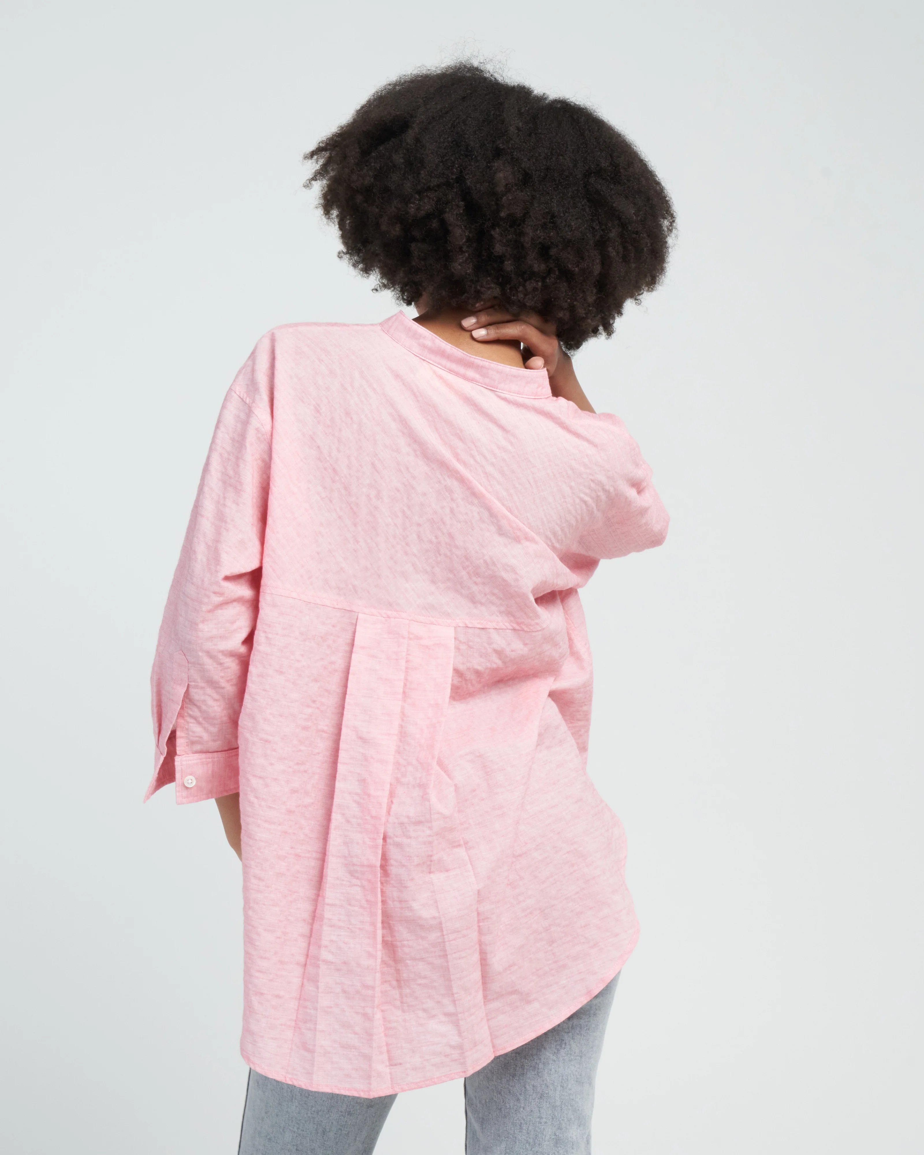 stand collar swing shirt - pink rose - Image 4