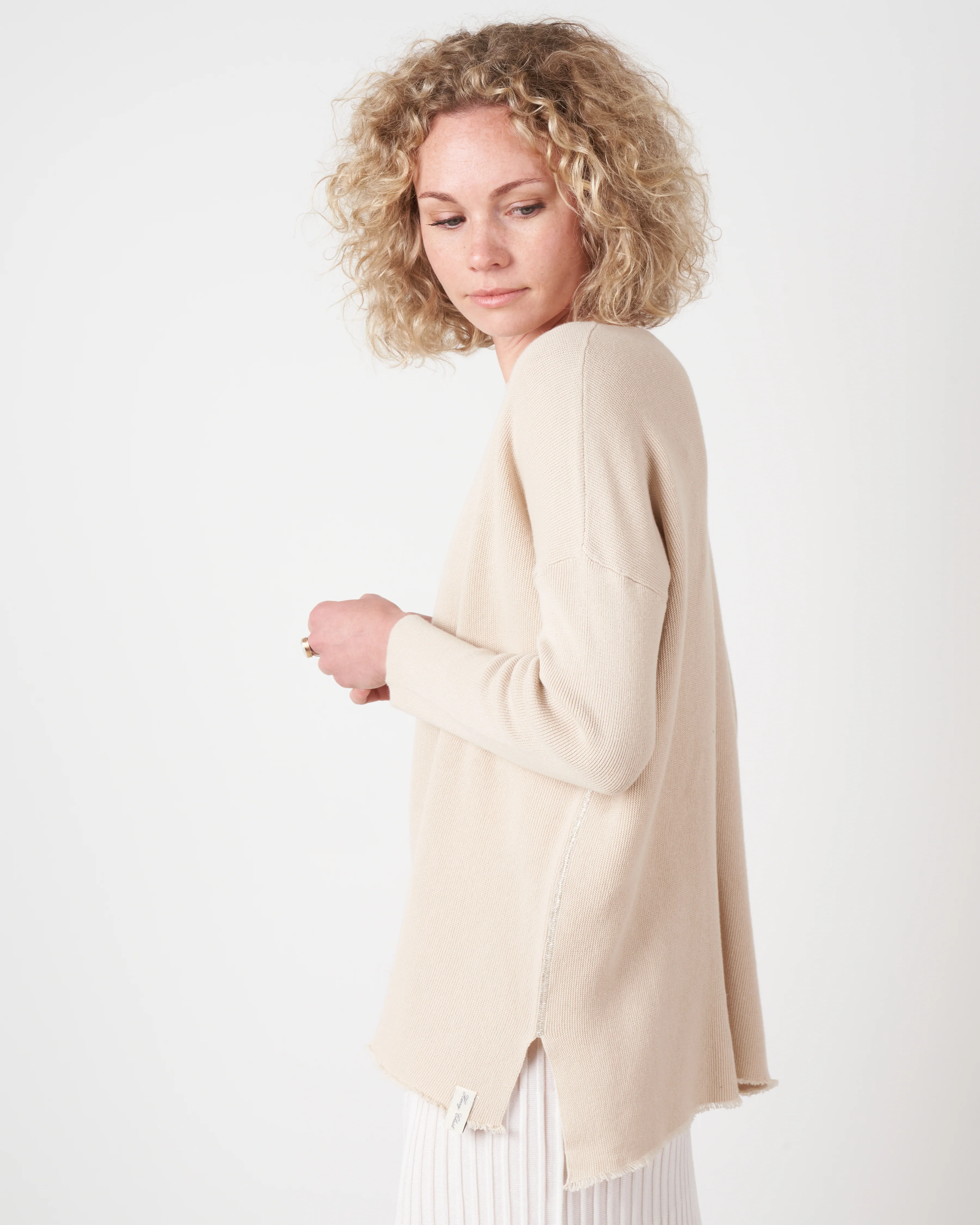 oversized boatneck pullover - fog