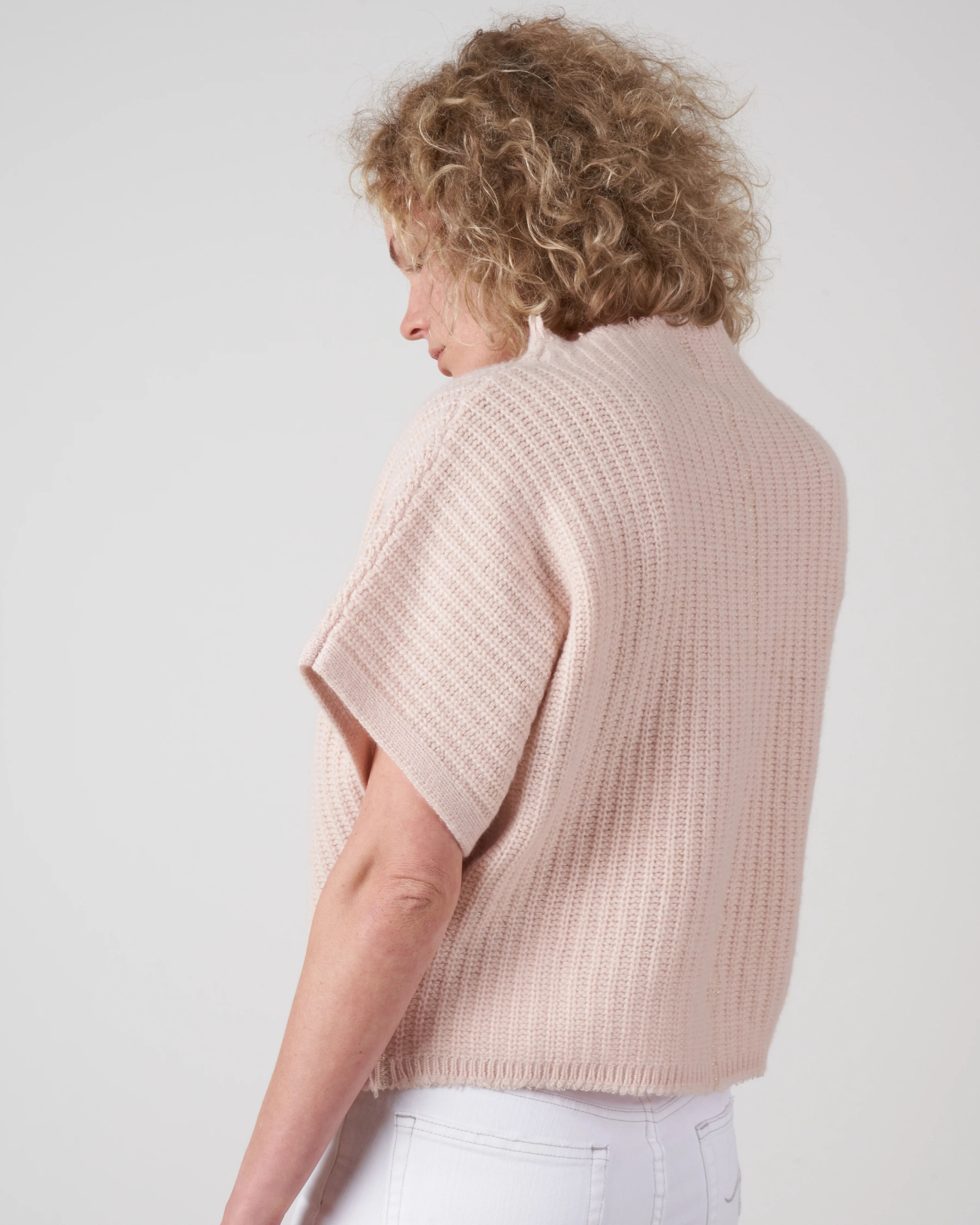 batwing pullover with stand collar - apricot - Image 2