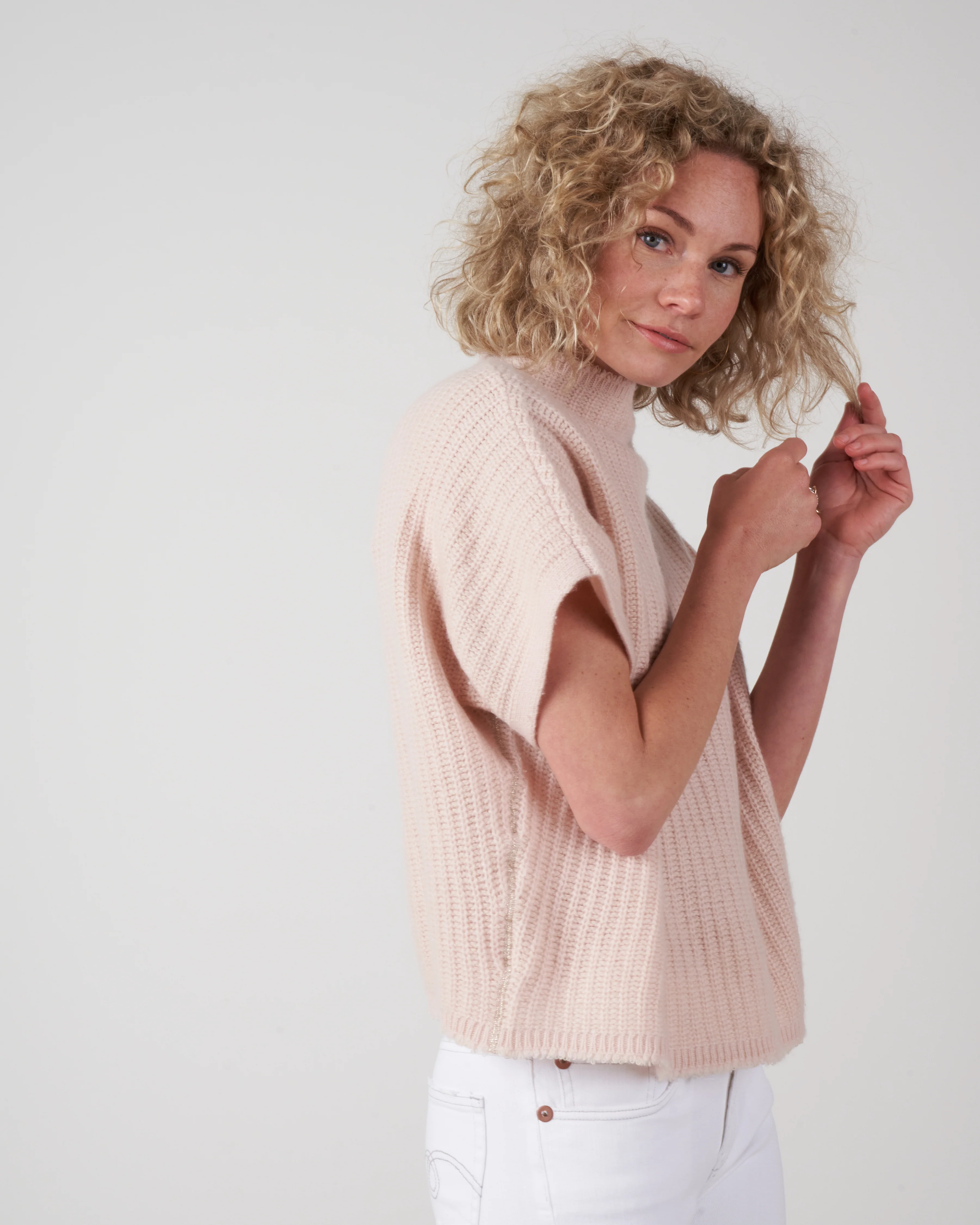 batwing pullover with stand collar - apricot - Image 3