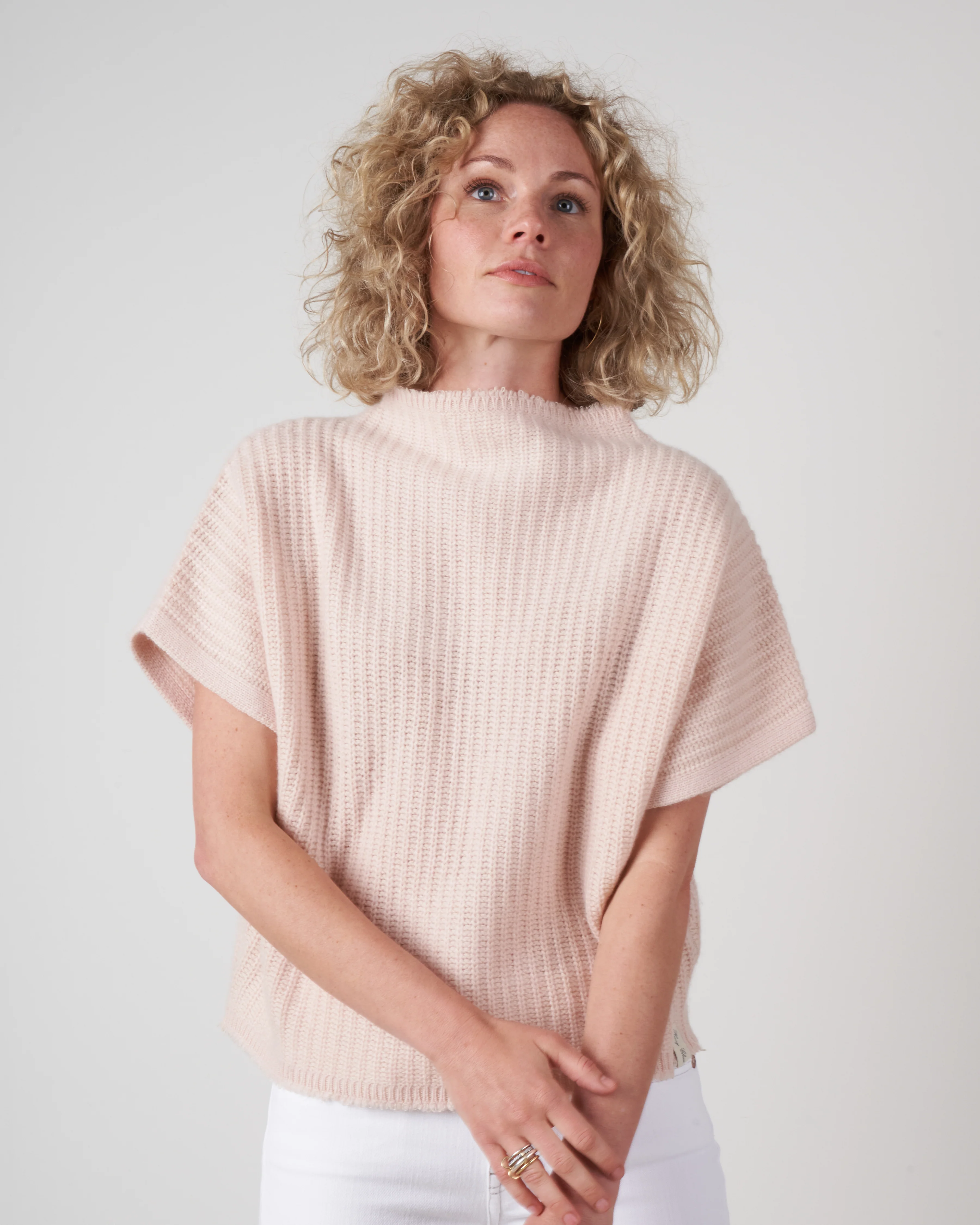 batwing pullover with stand collar - apricot - Image 4