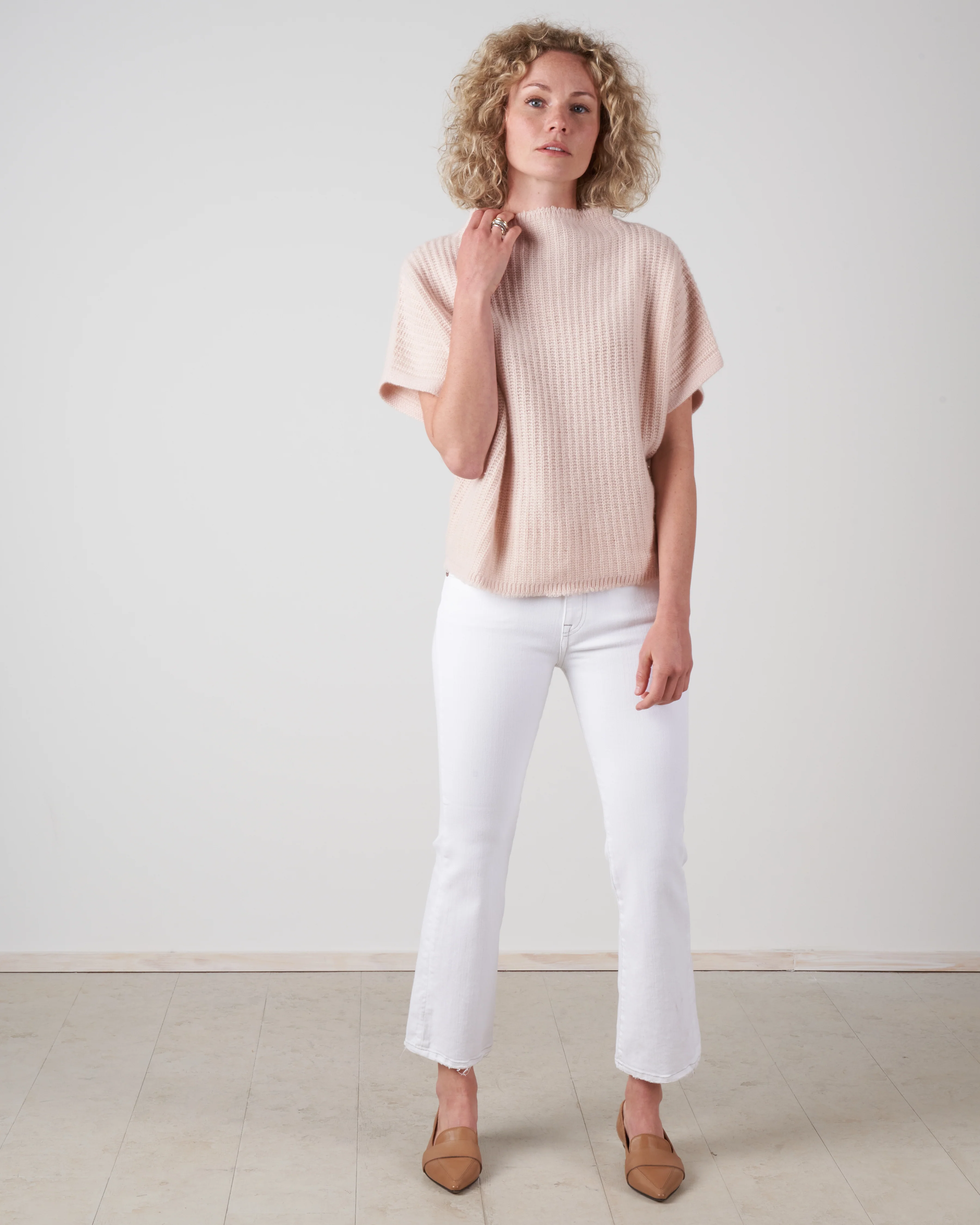 batwing pullover with stand collar - apricot - Image 6