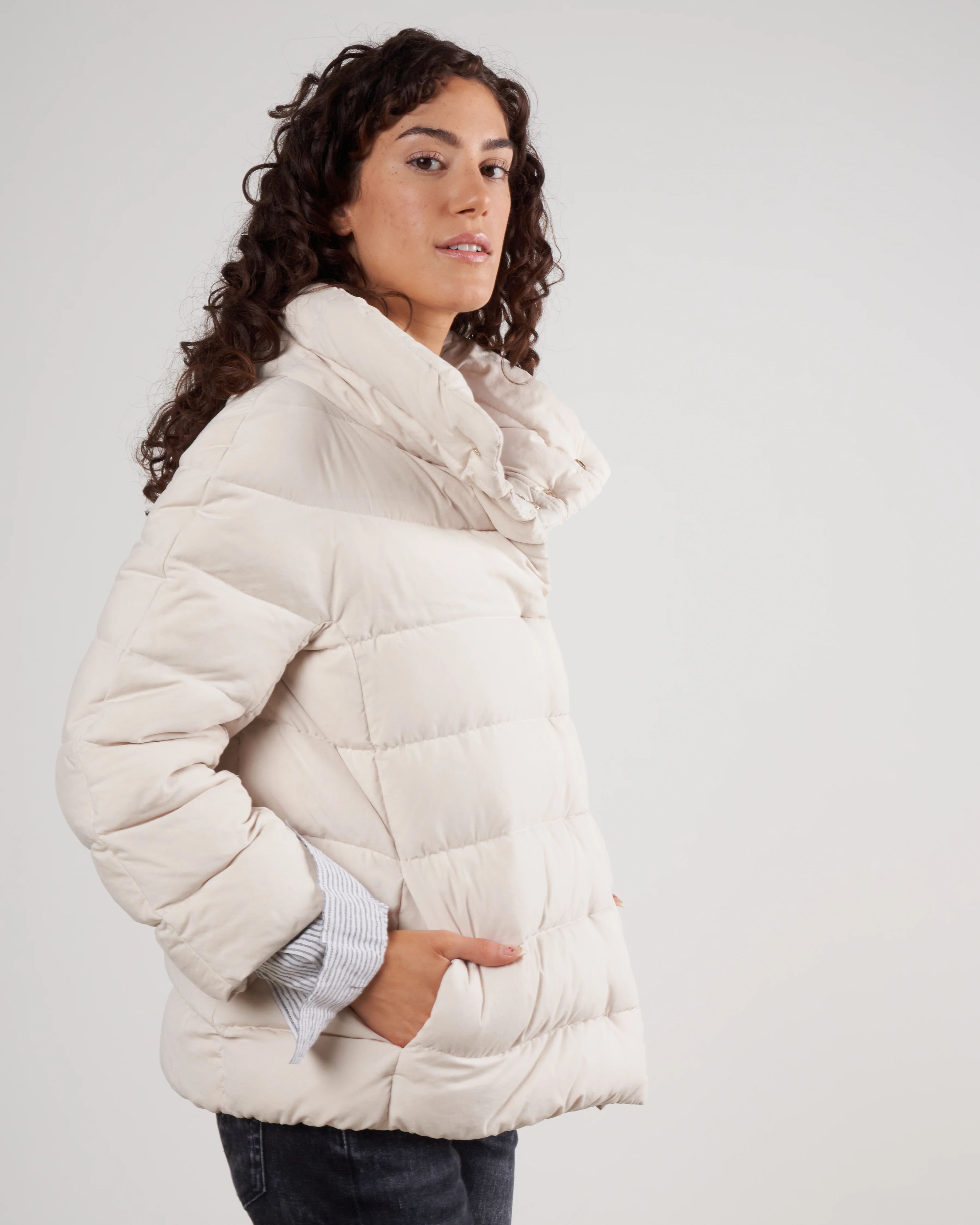 brushed micofiber bracelet slv coat w/ knit gloves - 1200 ivory - Image 4