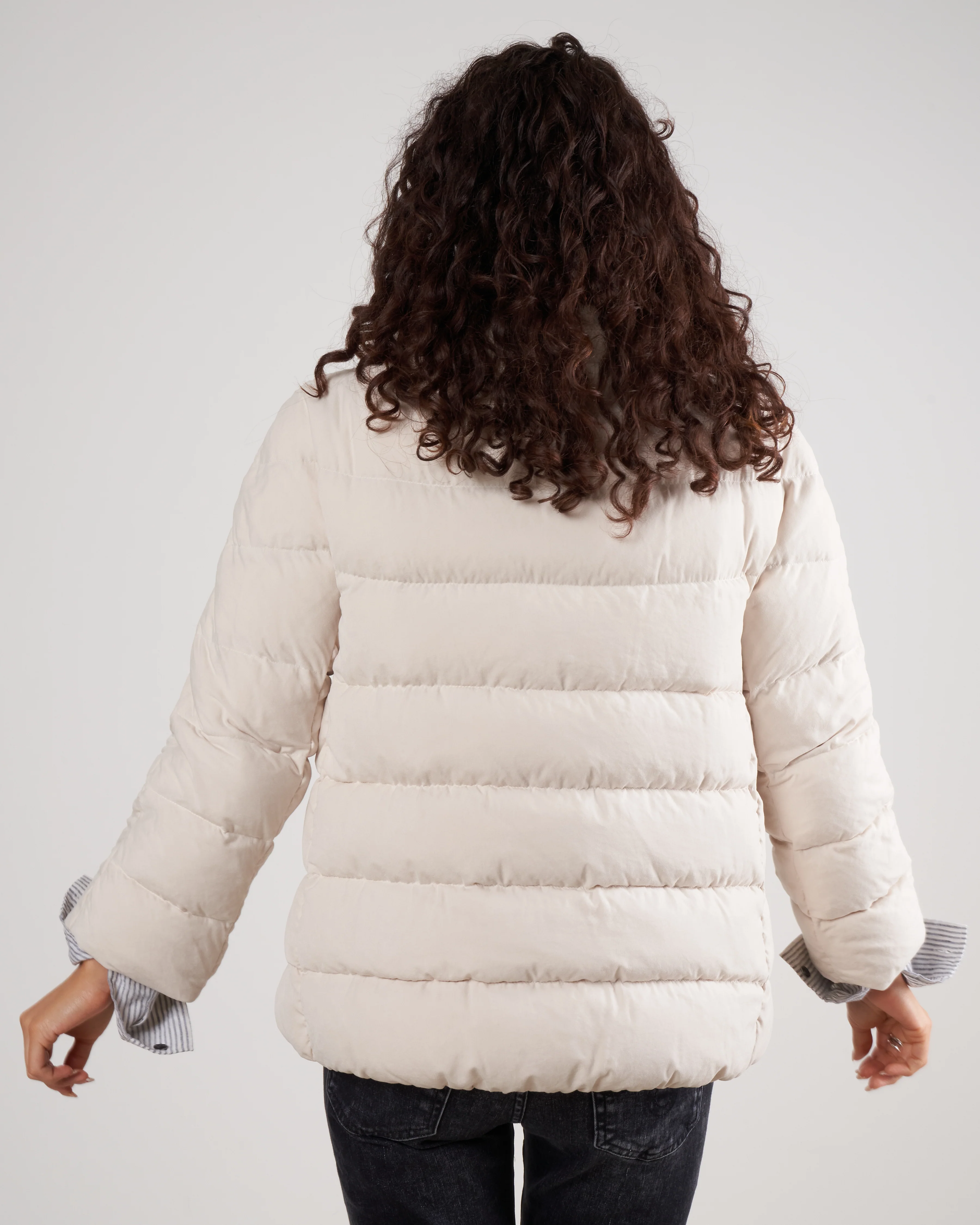 brushed micofiber bracelet slv coat w/ knit gloves - 1200 ivory - Image 5