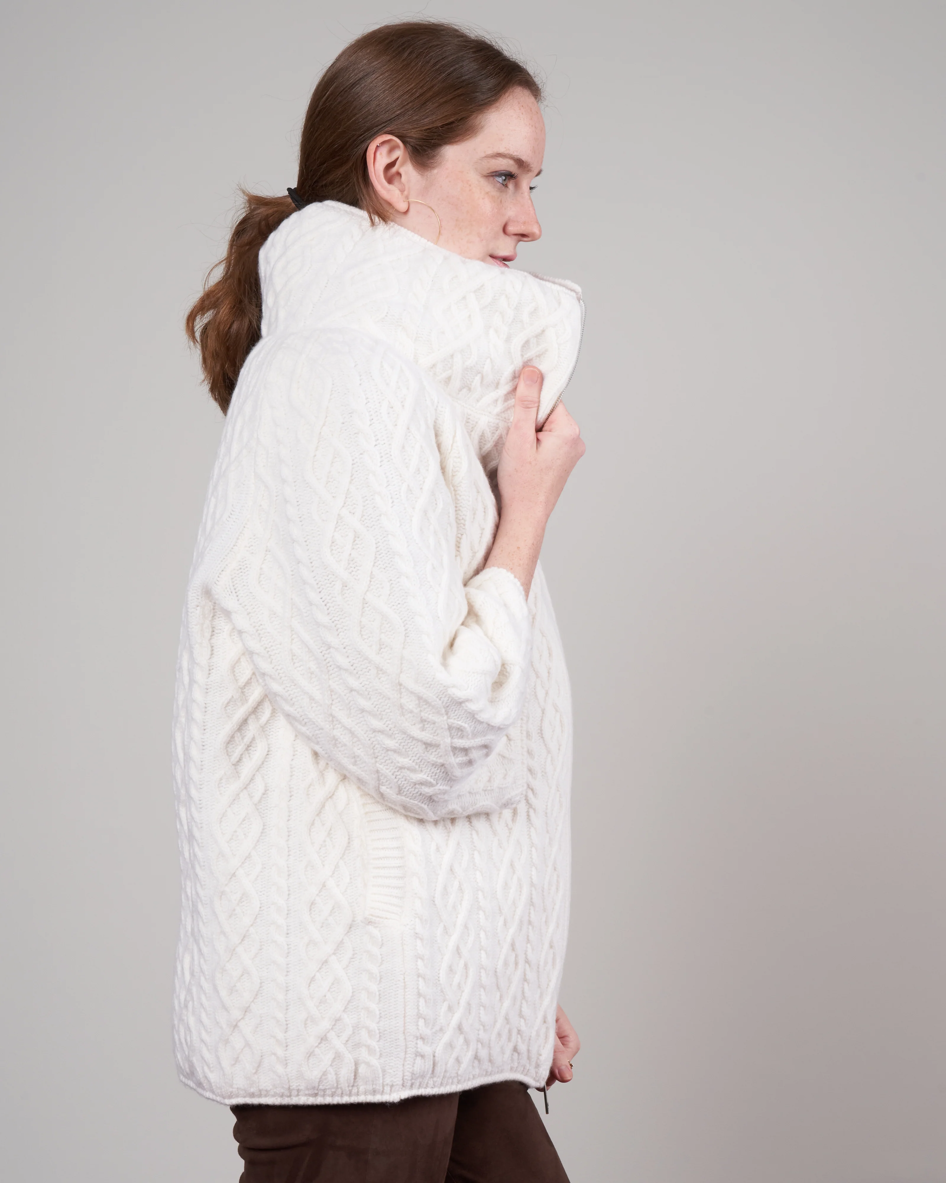 cable knit fully-lined jacket - bianco 1010 - Image 2