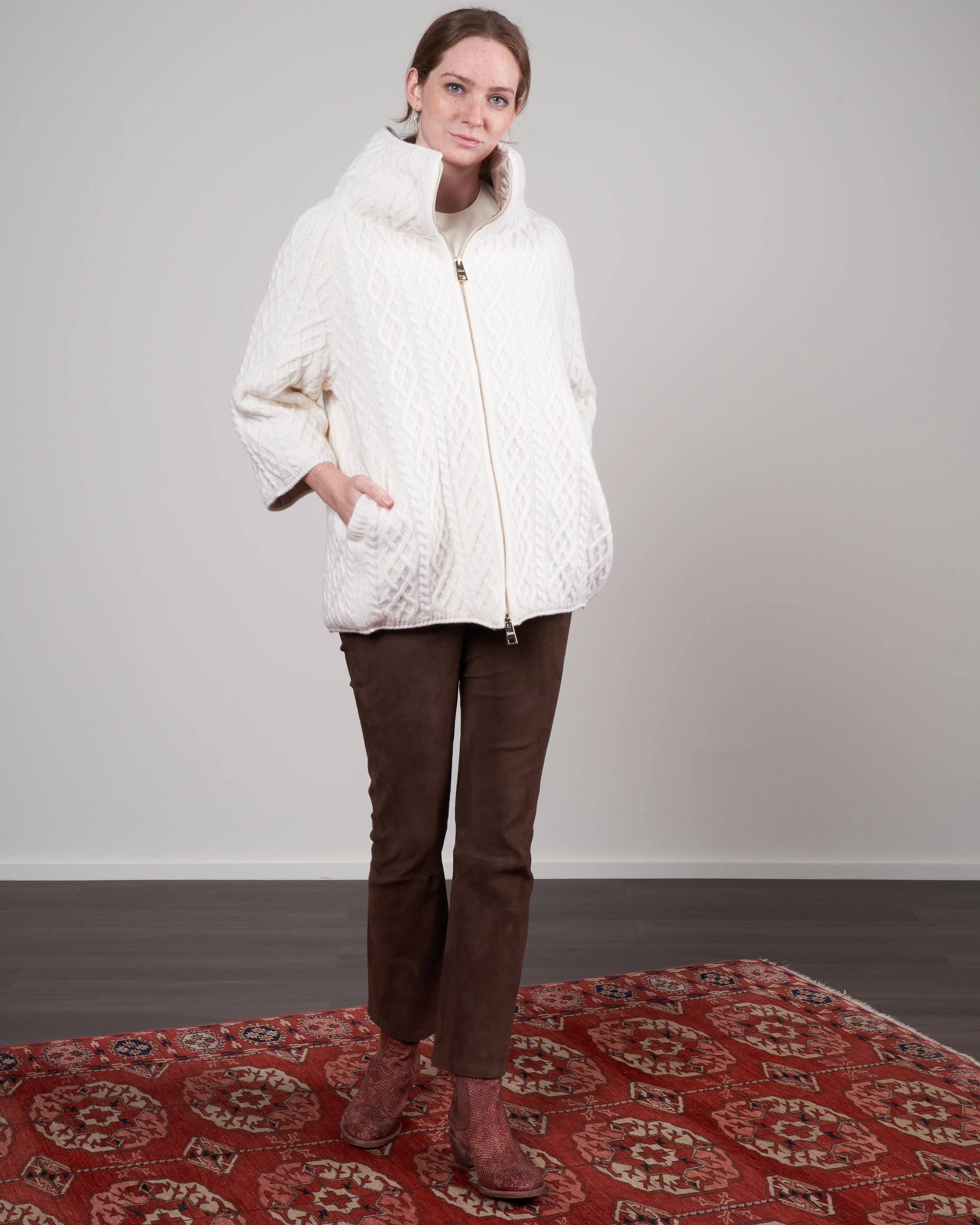 cable knit fully-lined jacket - bianco 1010 - Image 3