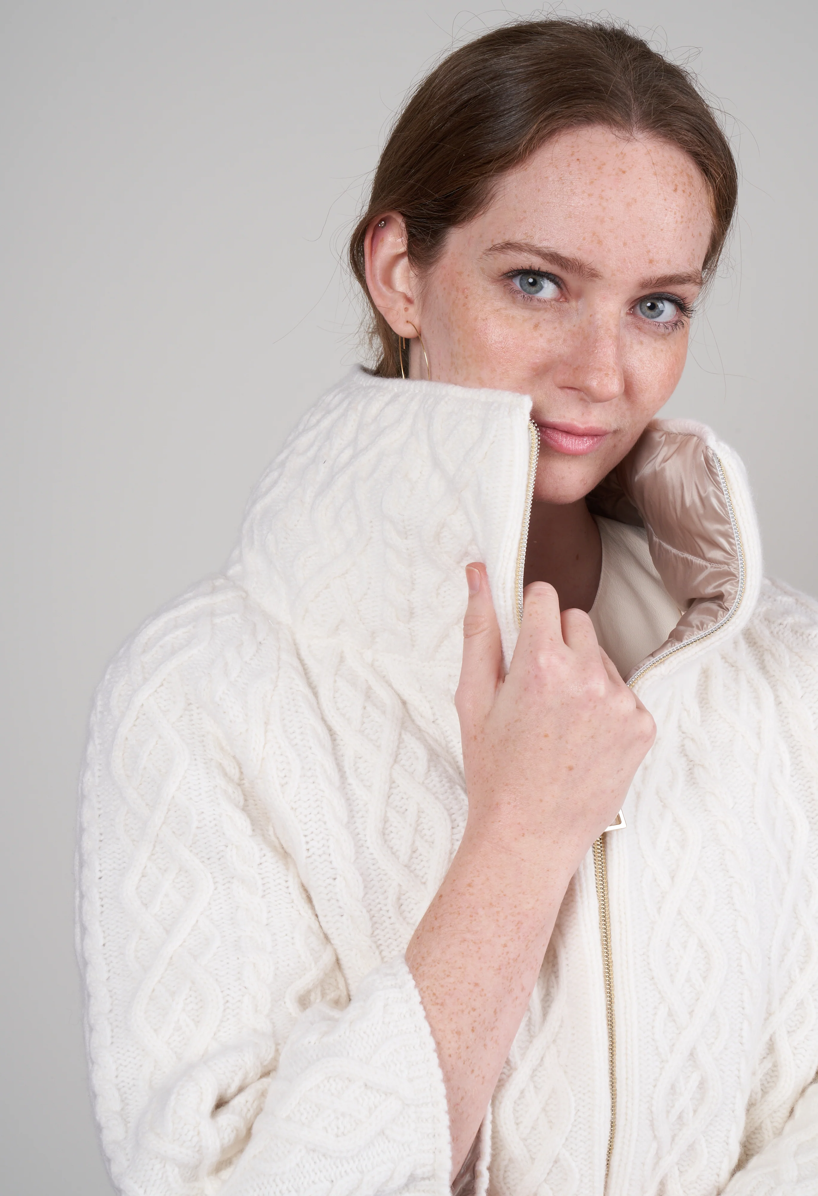 cable knit fully-lined jacket - bianco 1010 - Image 5