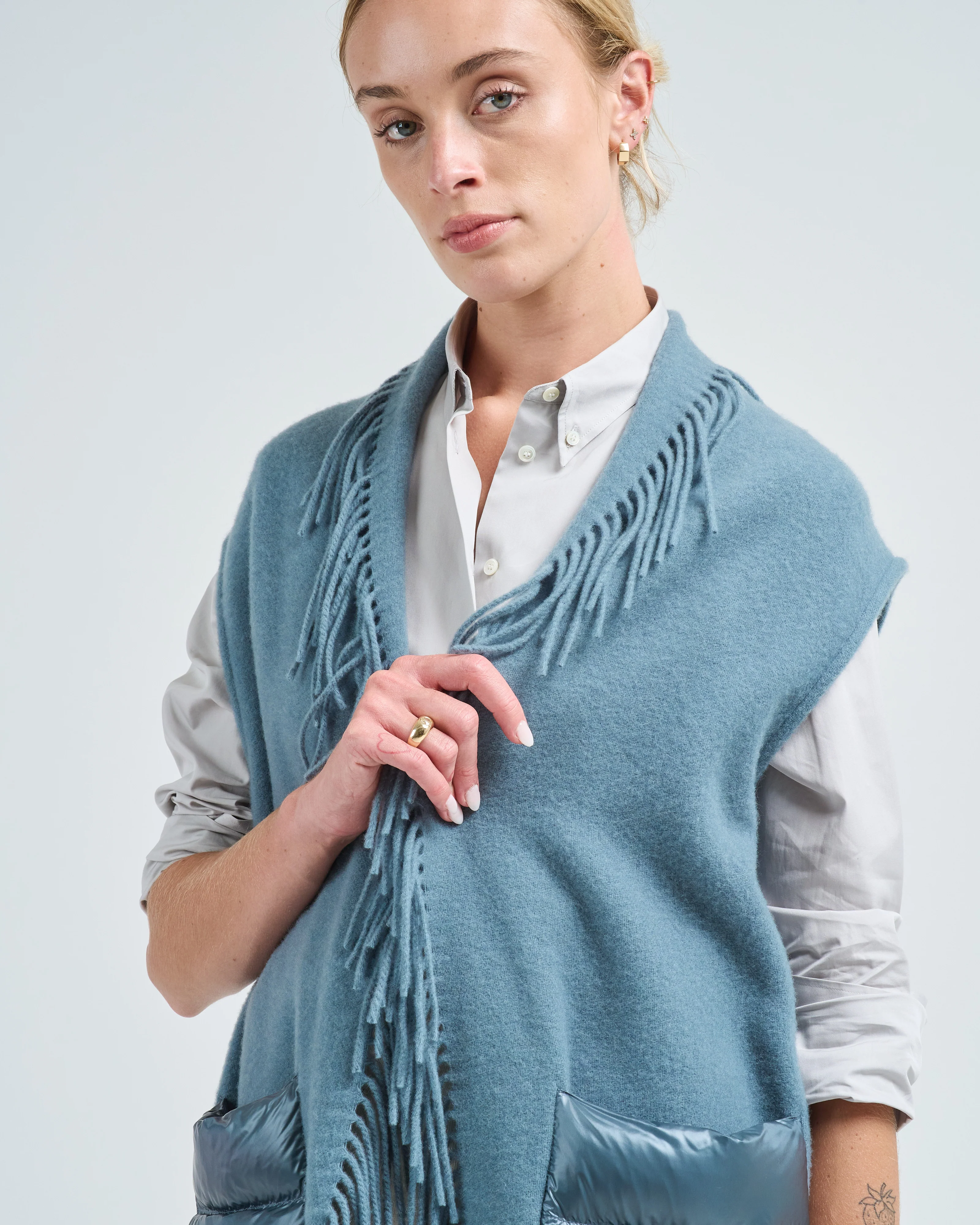 cashwool and nylon ultralight long vest w/ patch pockets - Image 2