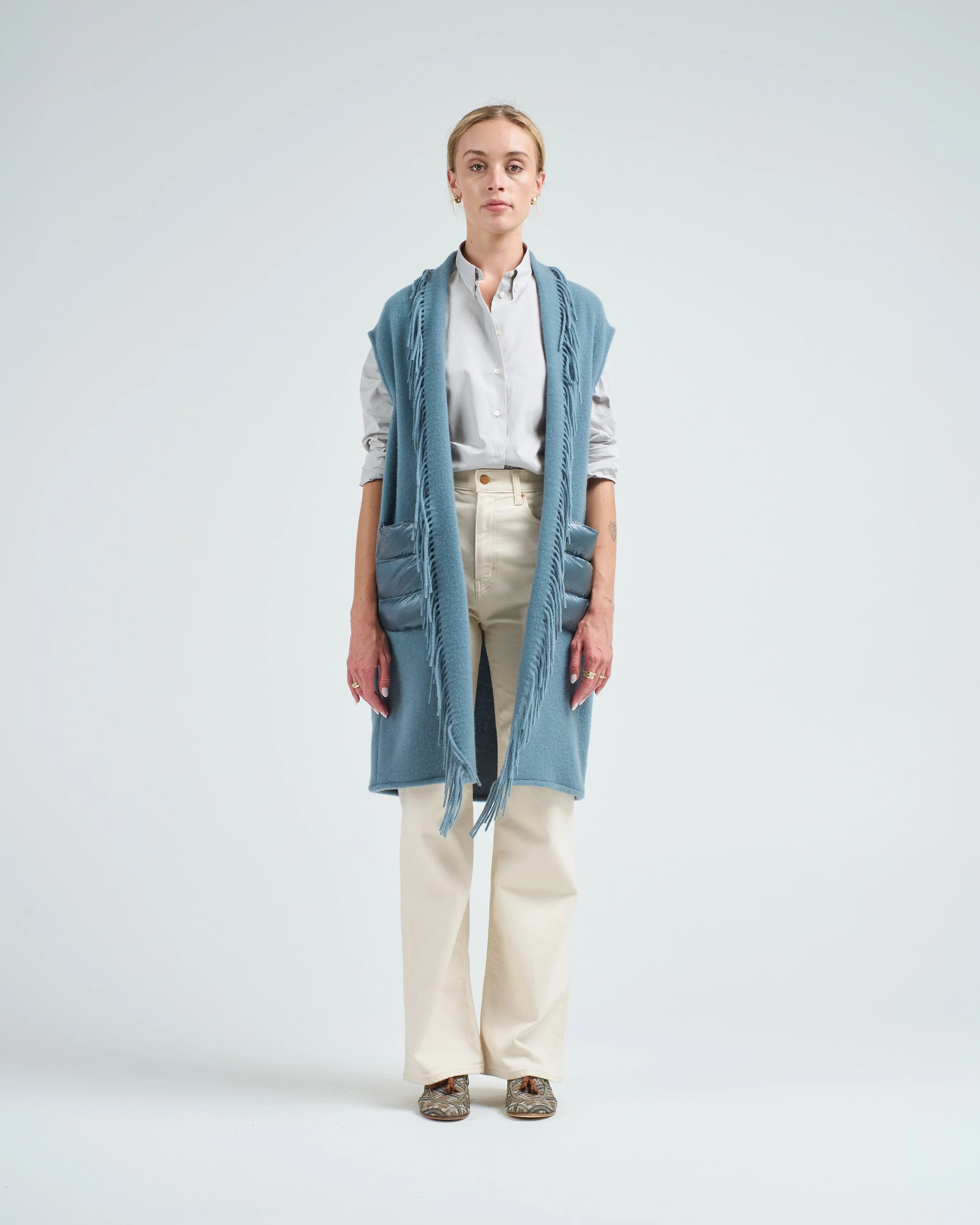 cashwool and nylon ultralight long vest w/ patch pockets - Image 3