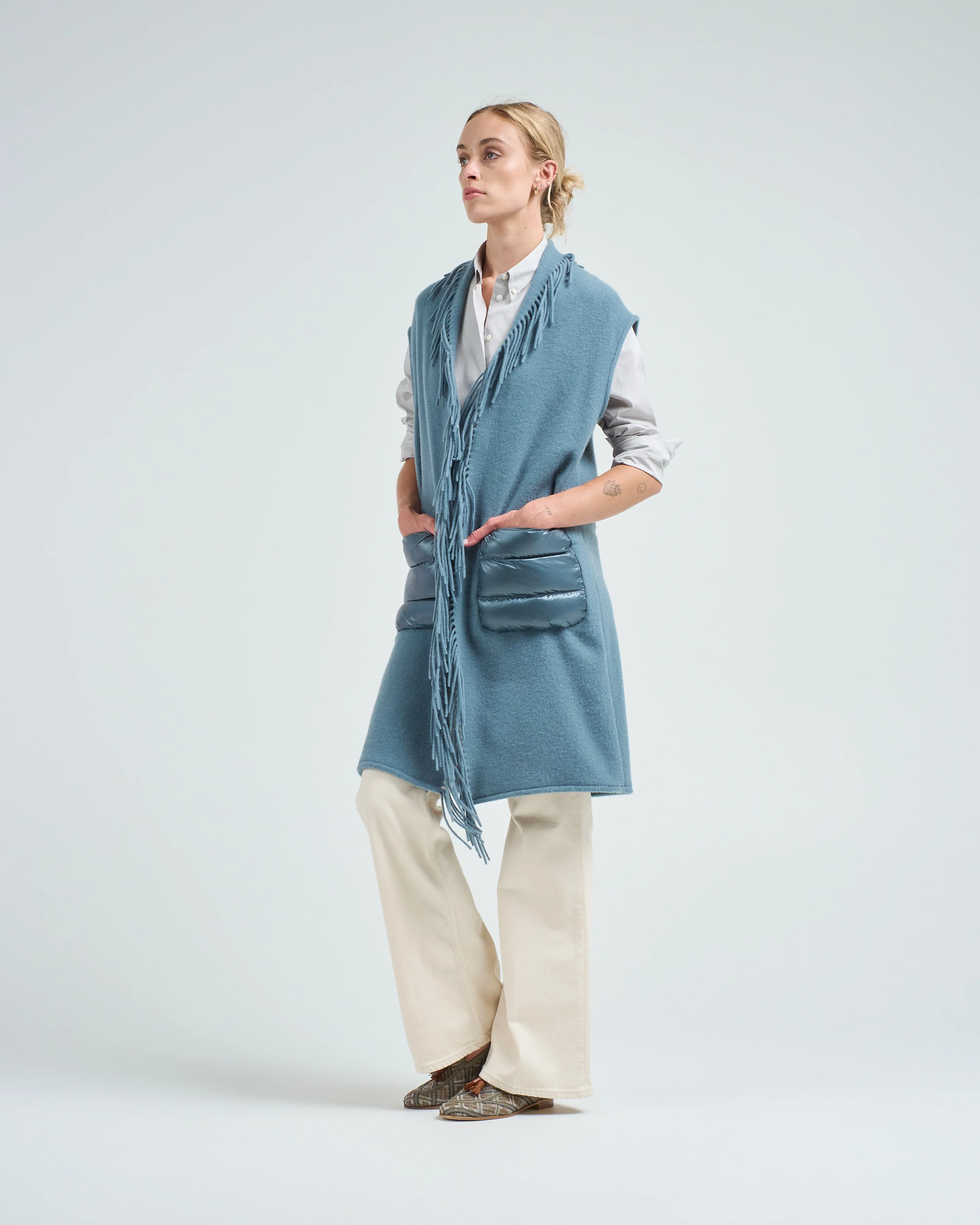 cashwool and nylon ultralight long vest w/ patch pockets - Image 4