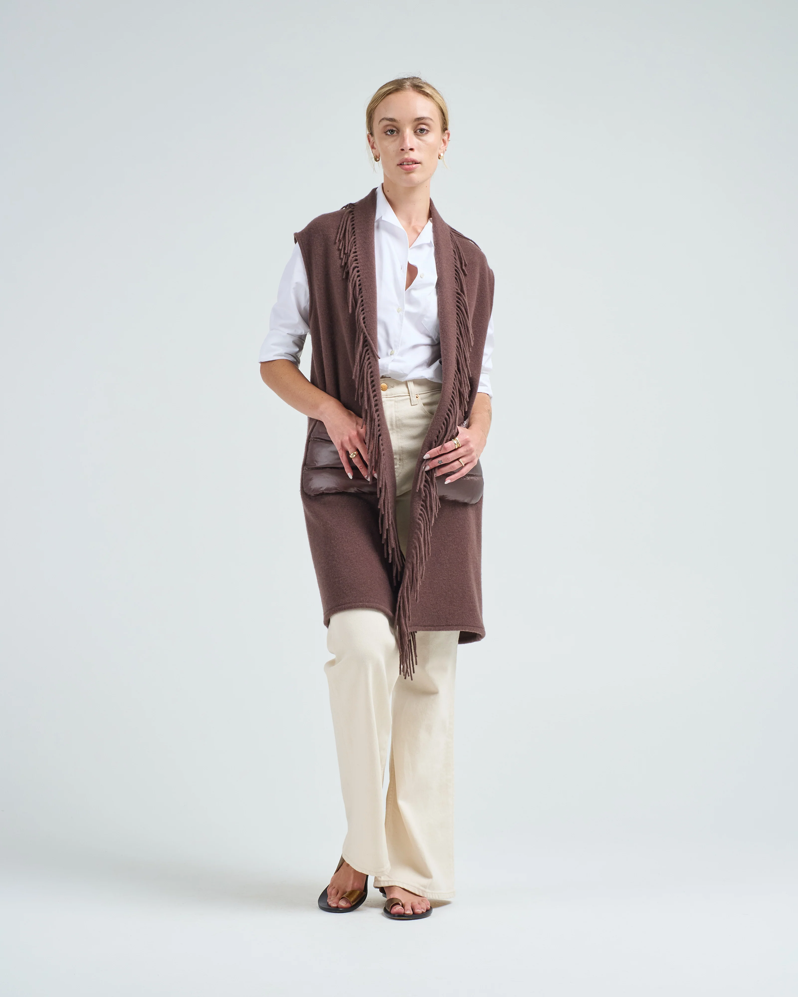 cashwool and nylon ultralight long vest w/ patch pockets - Image 2