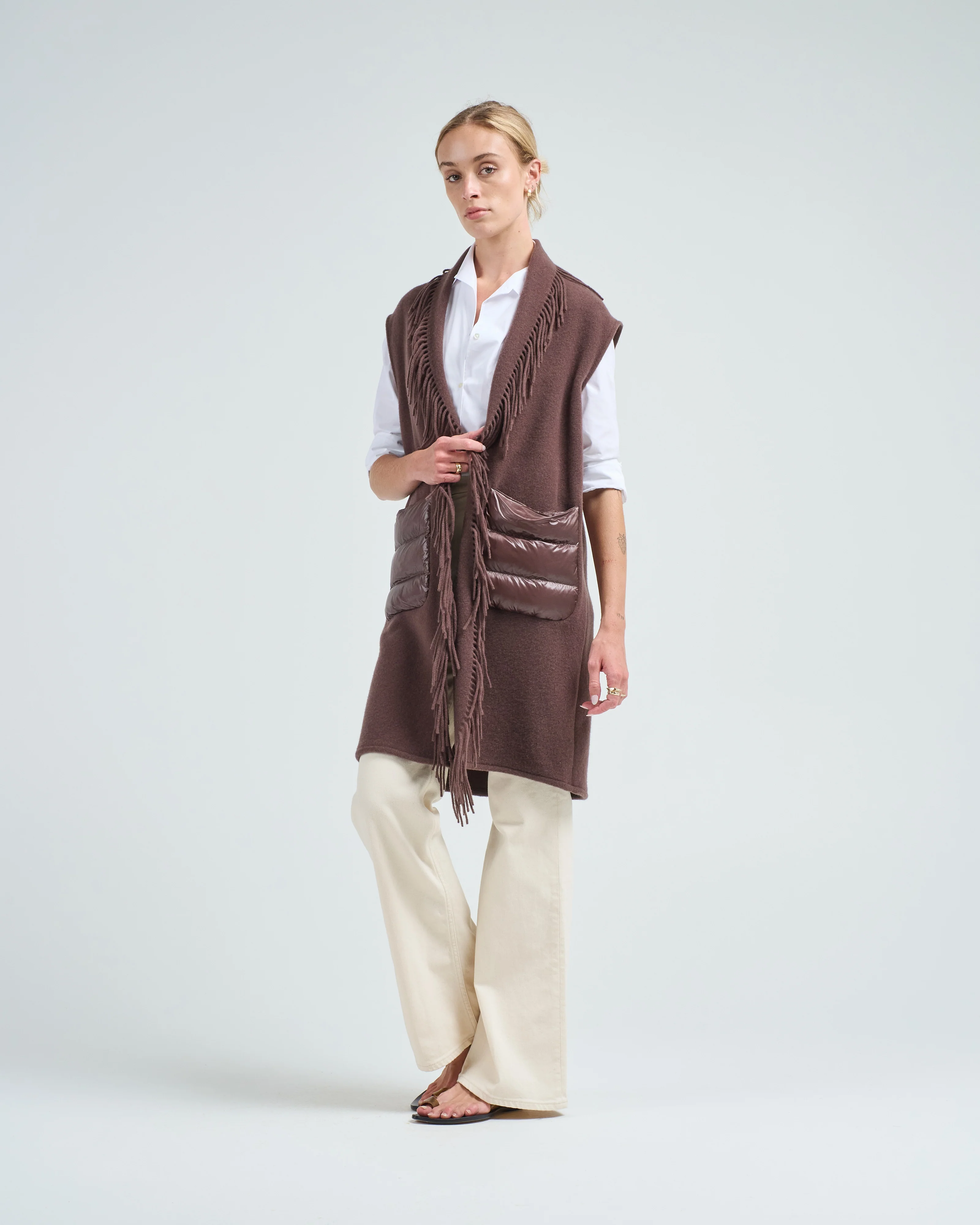 cashwool and nylon ultralight long vest w/ patch pockets - Image 3