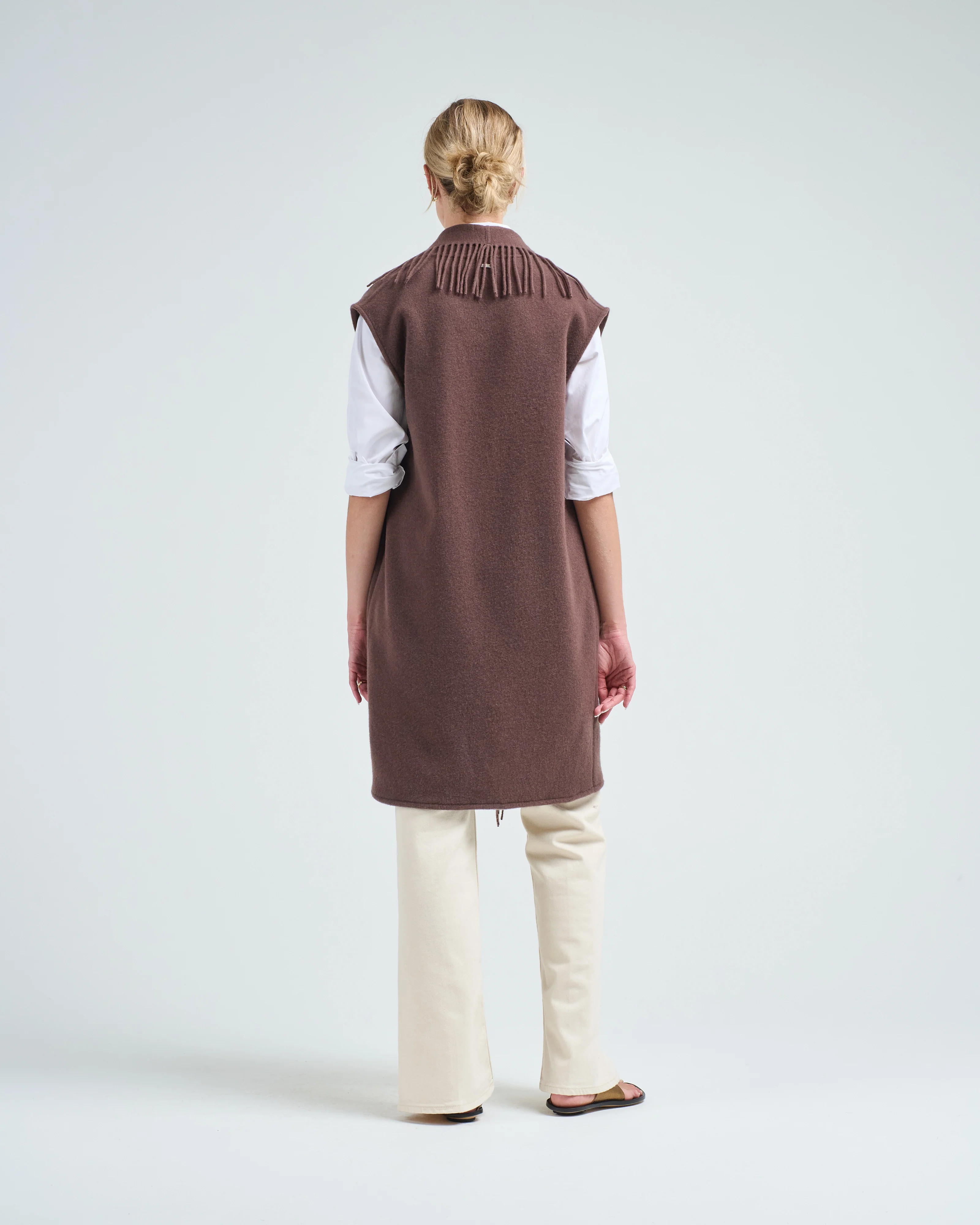 cashwool and nylon ultralight long vest w/ patch pockets - Image 4