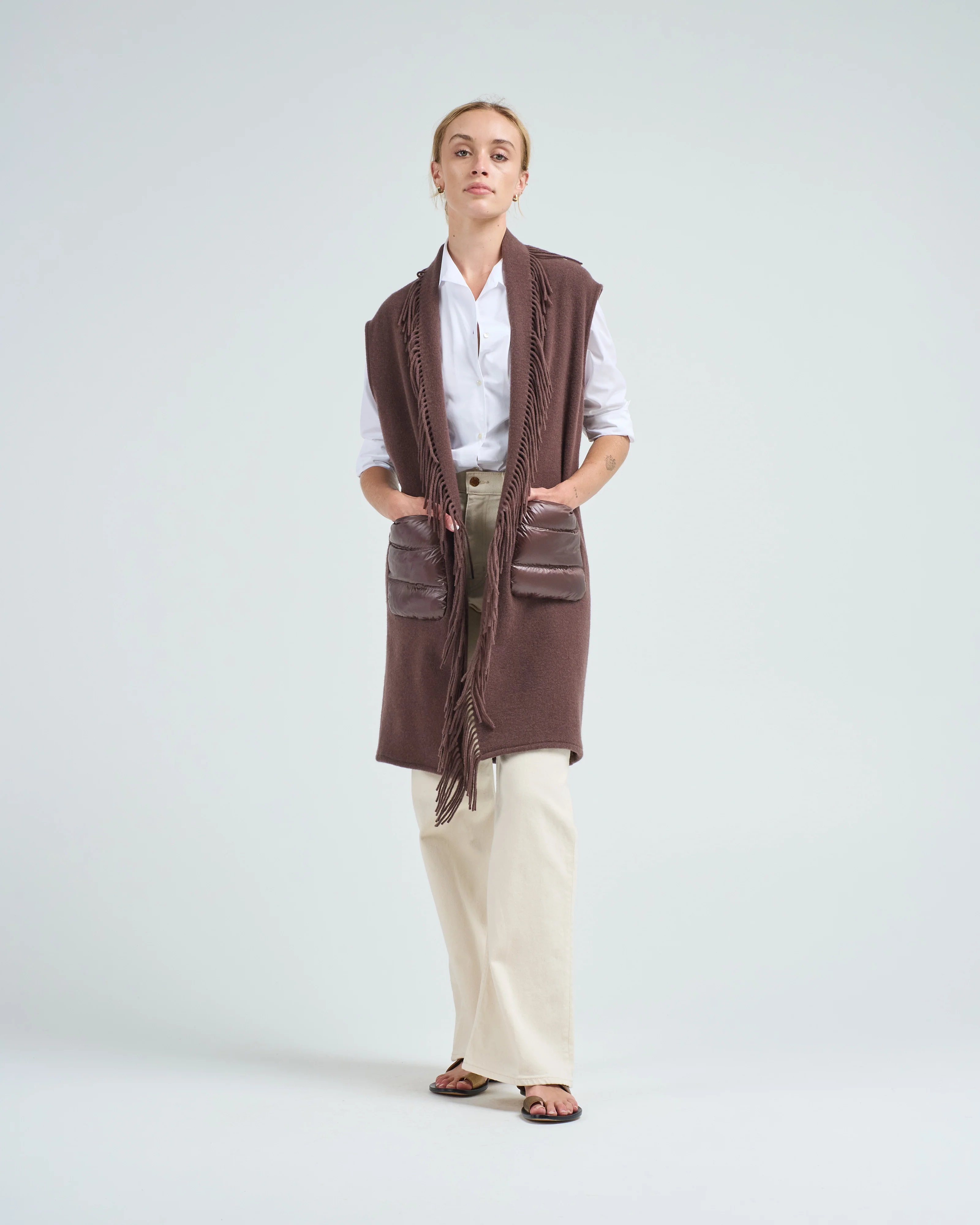 cashwool and nylon ultralight long vest w/ patch pockets - Image 5