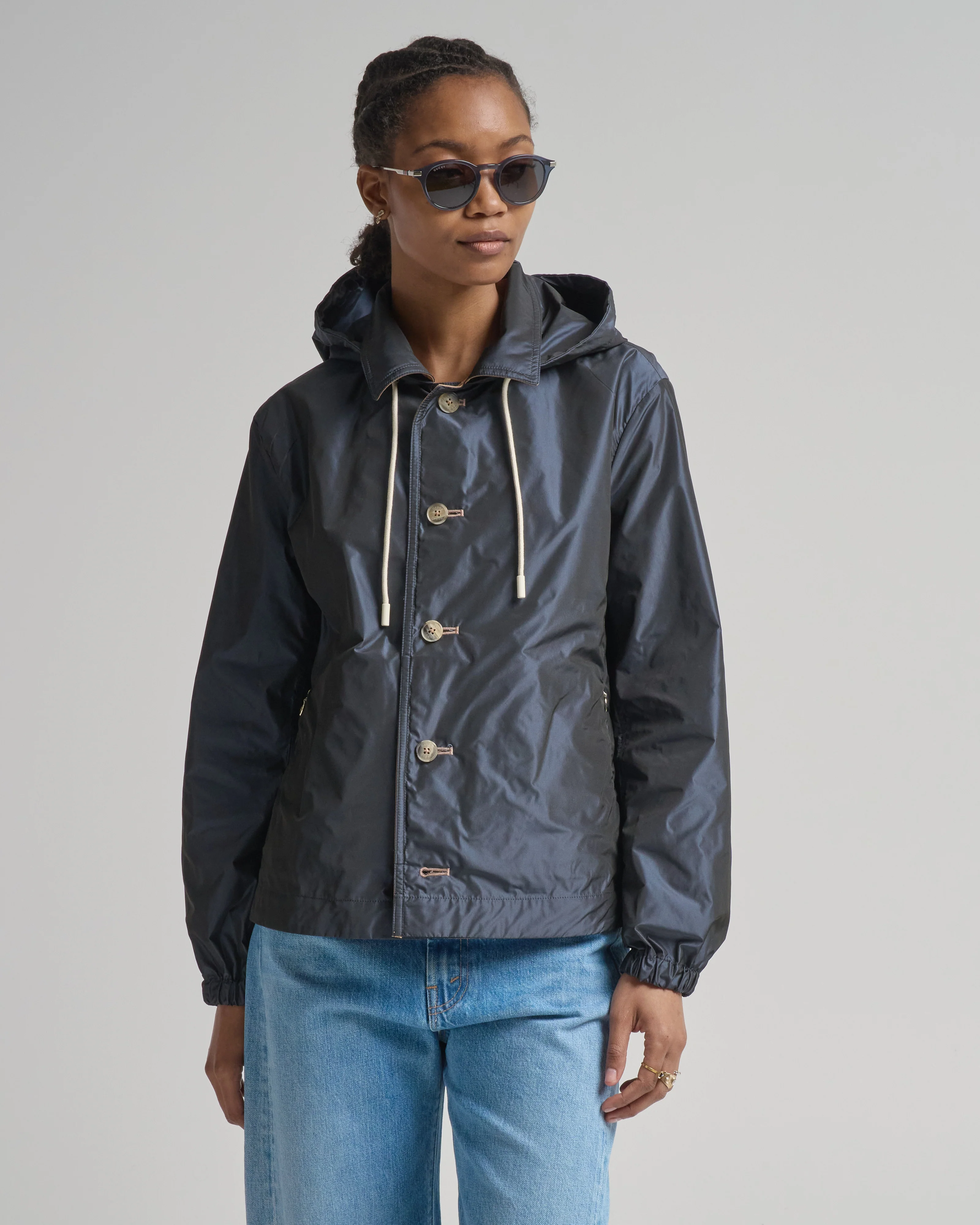 cotton and techno taffeta reversible jacket with hood - Image 2