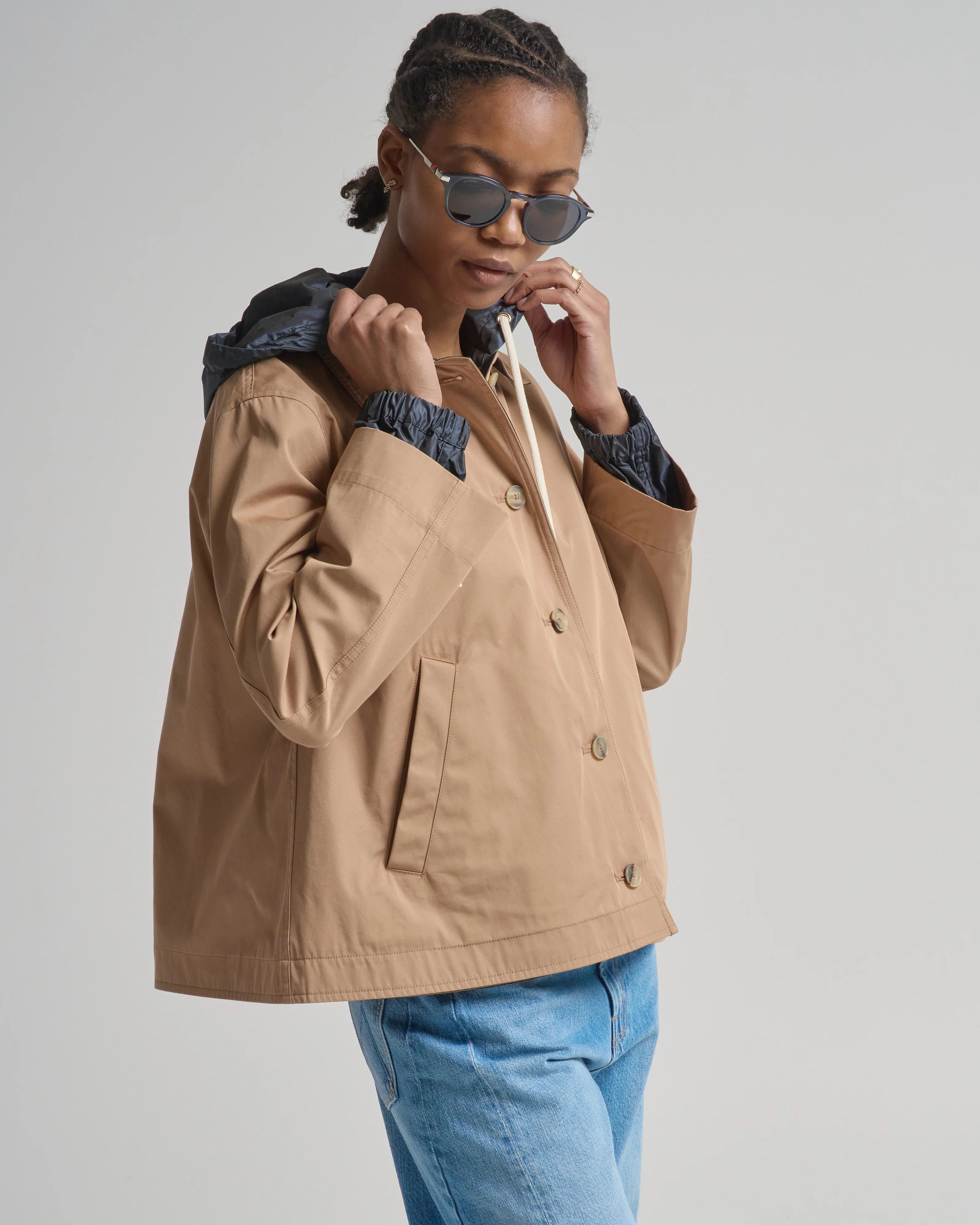 cotton and techno taffeta reversible jacket with hood - Image 3